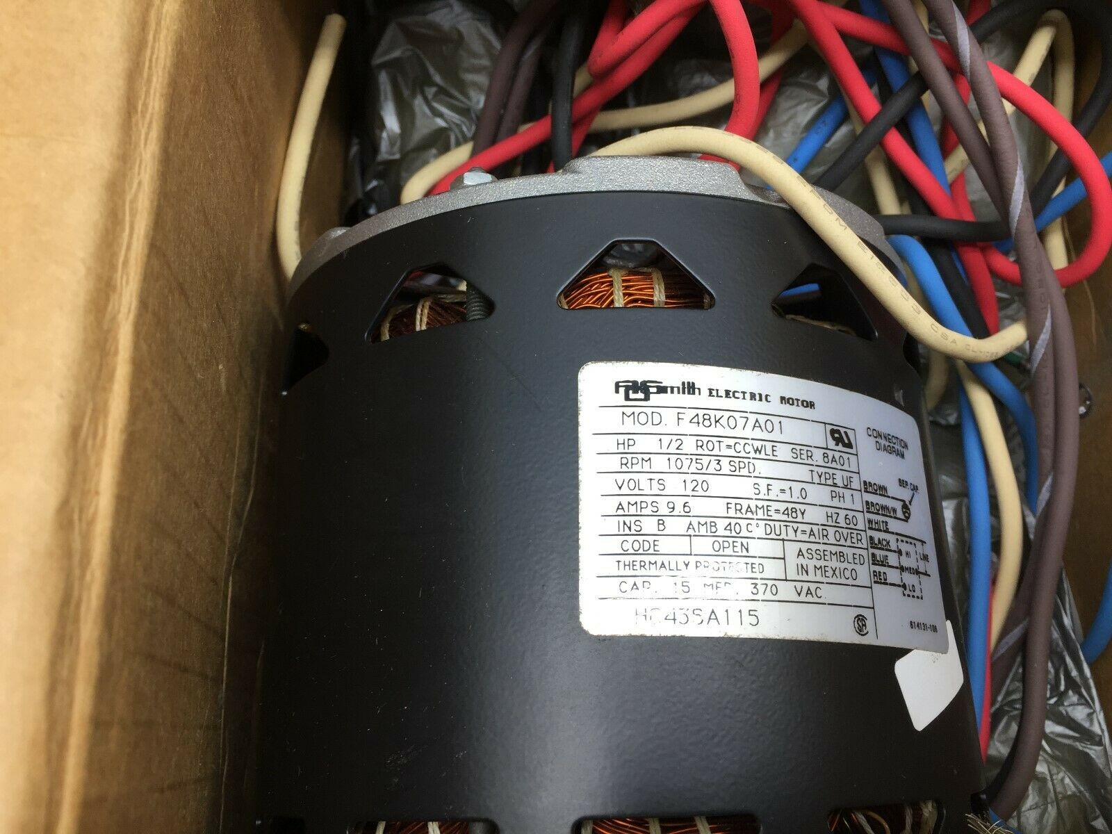 NEW IN BOX SMITH ELECTRIC 1/2HP 1075/3 SPD 48FR 120VAC 1PH MOTOR HC 43SA 115