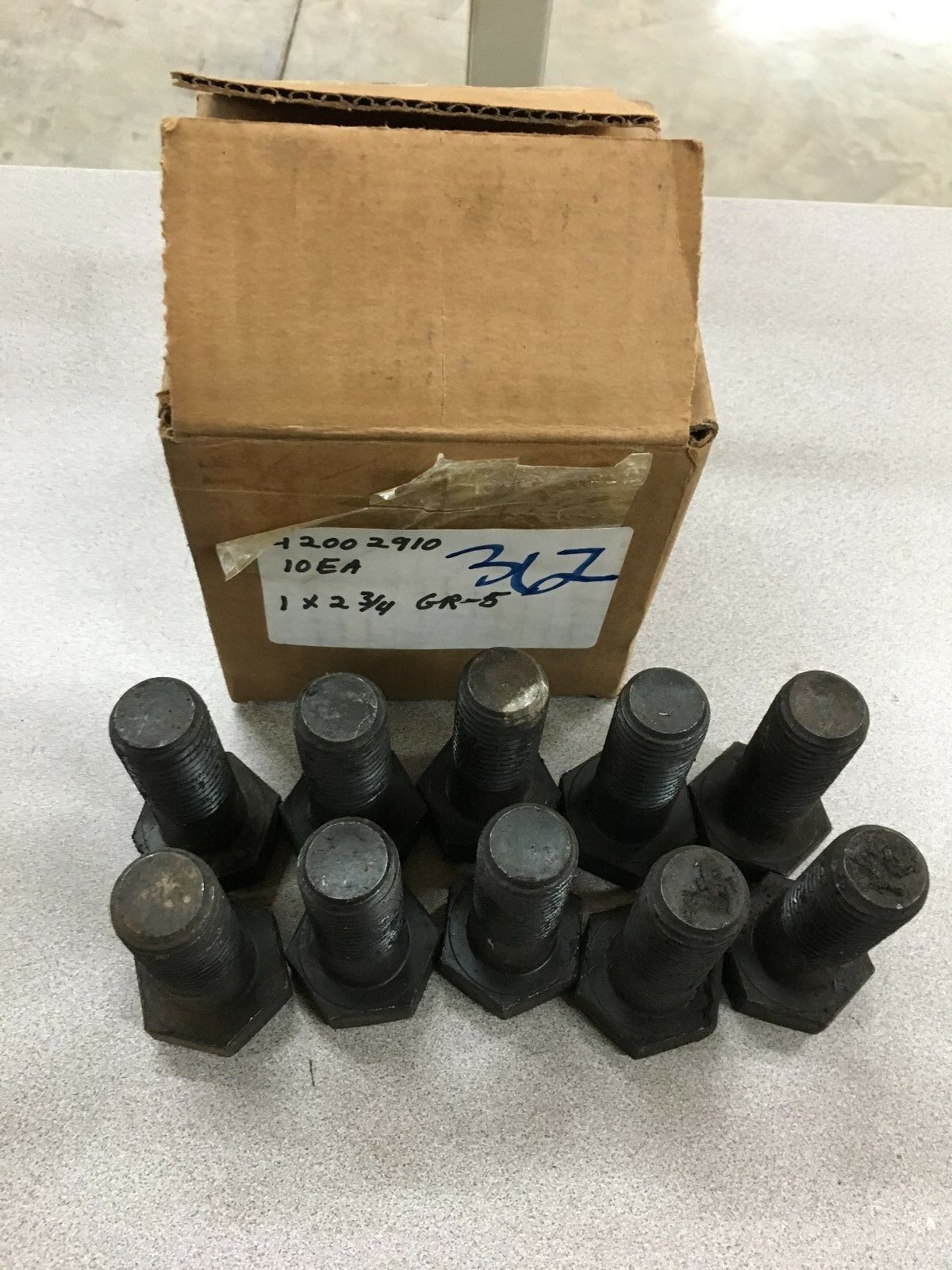 NEW LOT OF 10 HEX HEAD 1"-9 X 2-3/4" GRADE 5 BOLTS