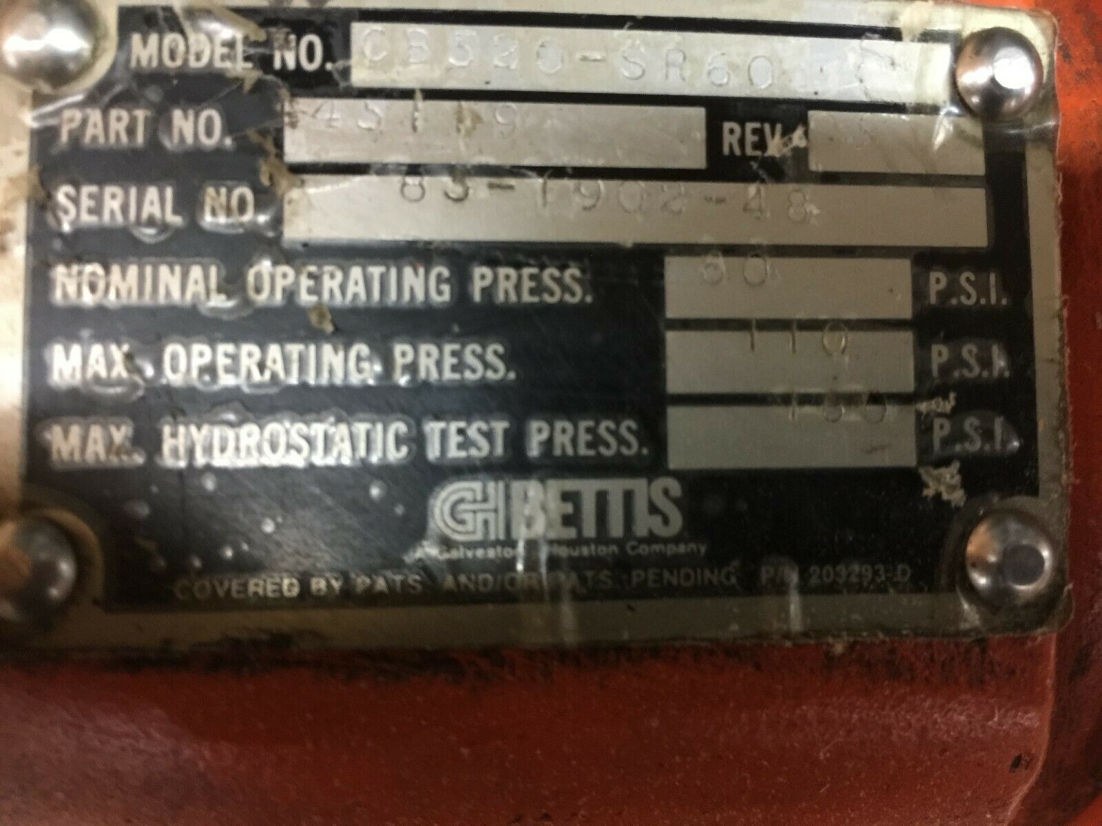 USED GH BETTIS PNEUMATIC SPRING RETURN ROTORY ACTUATOR CB520-SR60