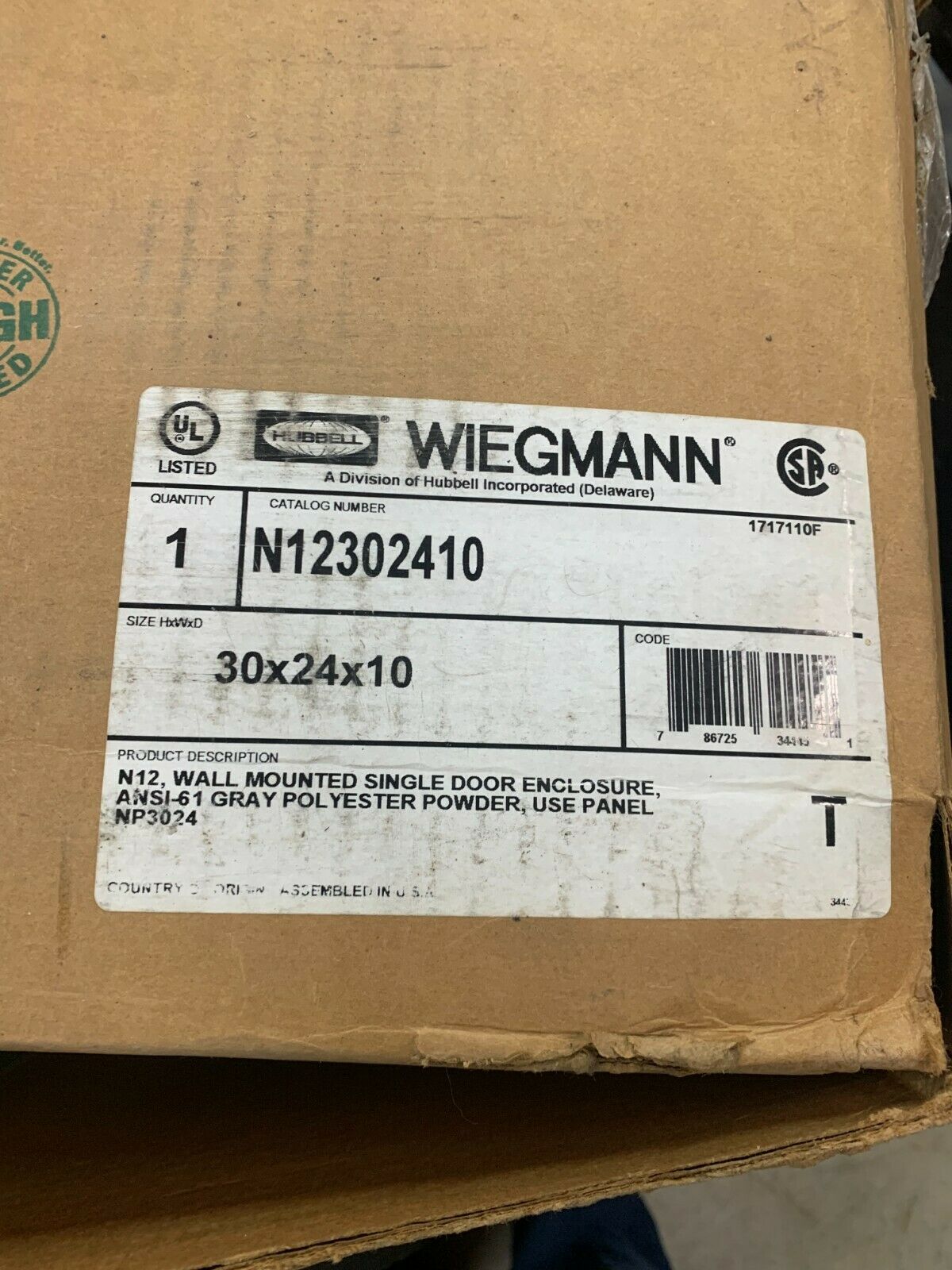 NEW IN BOX HUBBELL WIEGMAN 30X24X10 WALL MOUNT ENCLOSURE N12302410