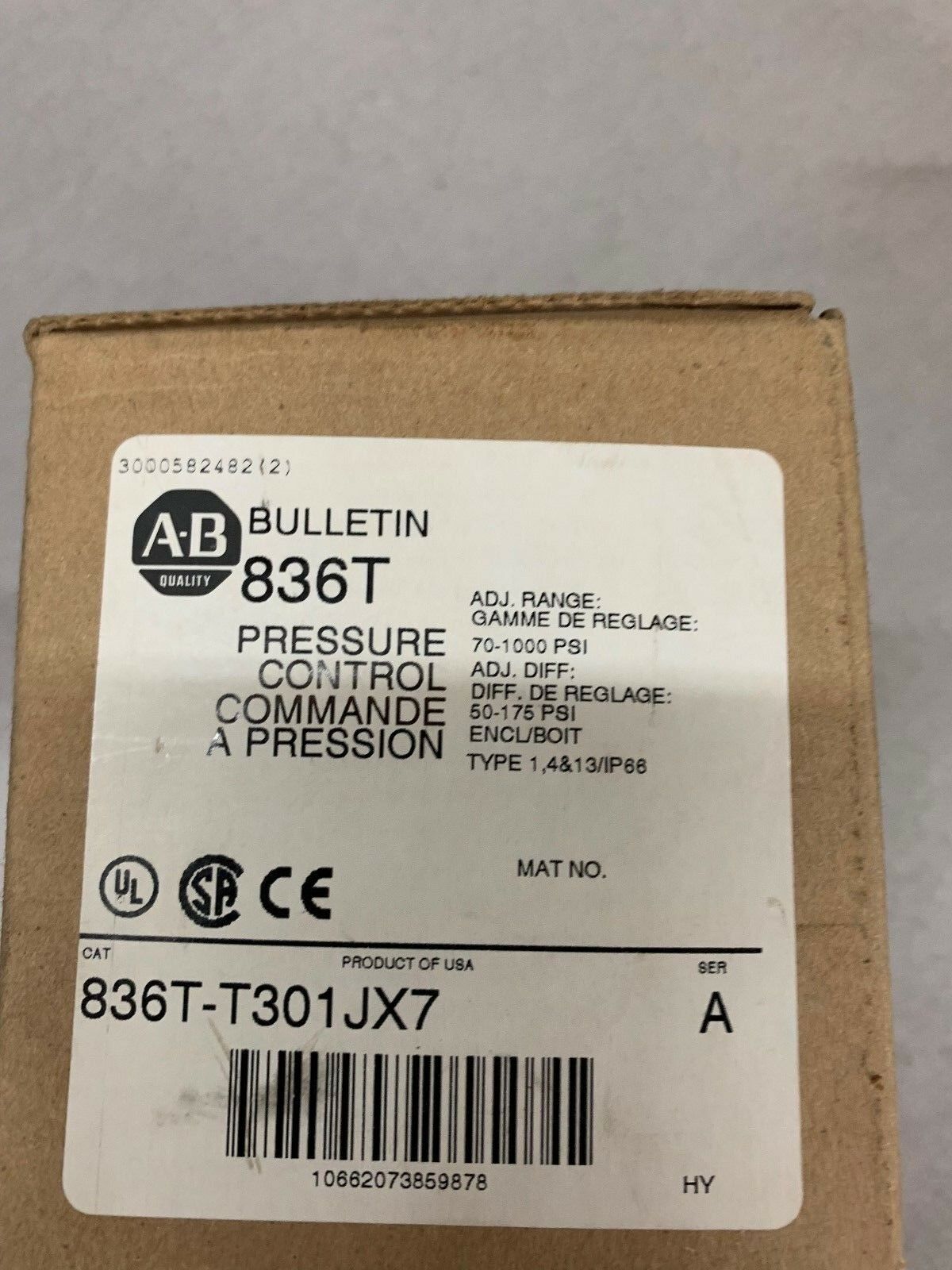 NEW IN BOX ALLEN BRADLEY PRESSURE CONTROL 836T-T301JX7 SERIES A