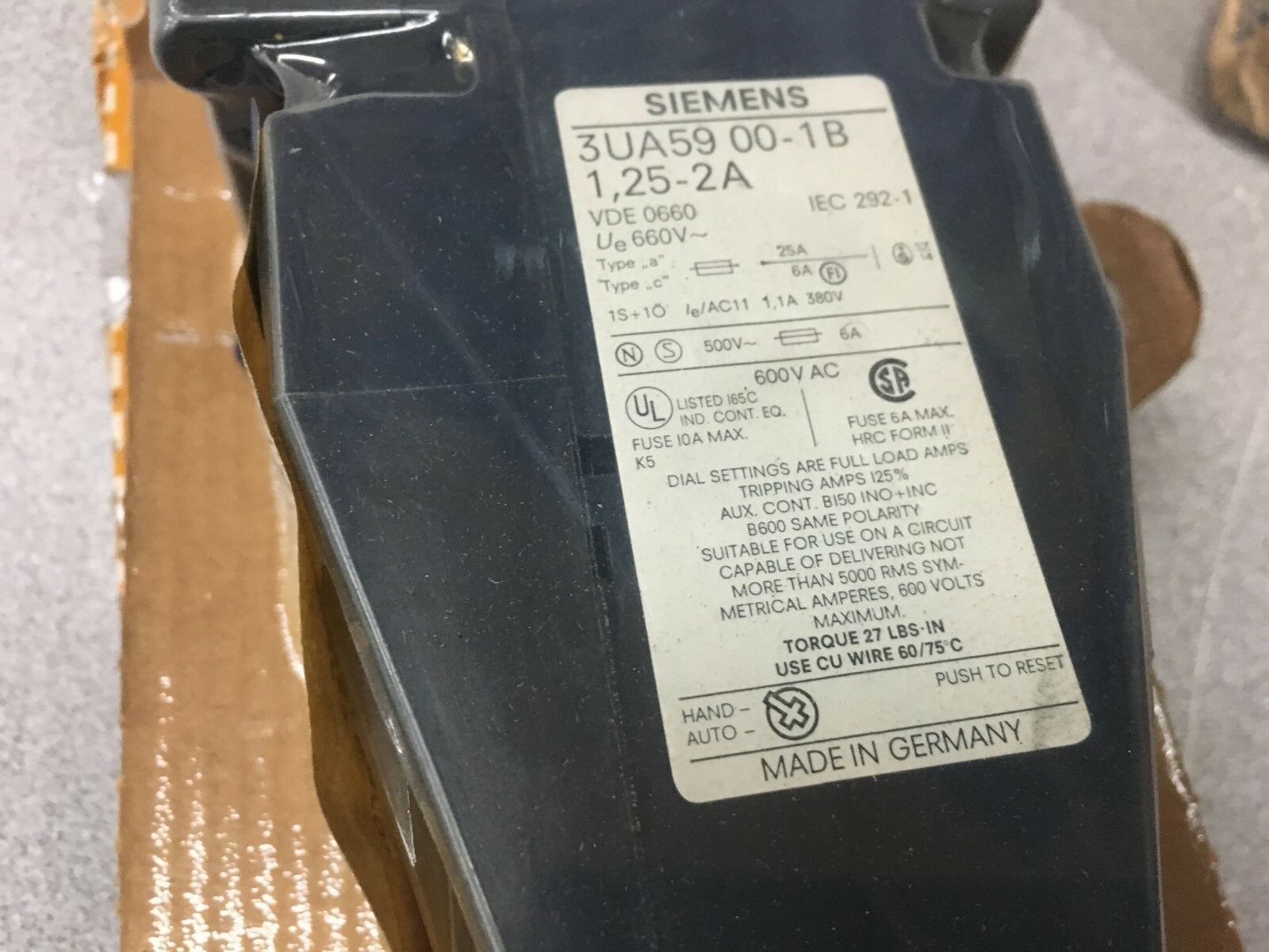 NEW IN BOX SIEMENS OVERLOAD RELAY 3UA5900-1B