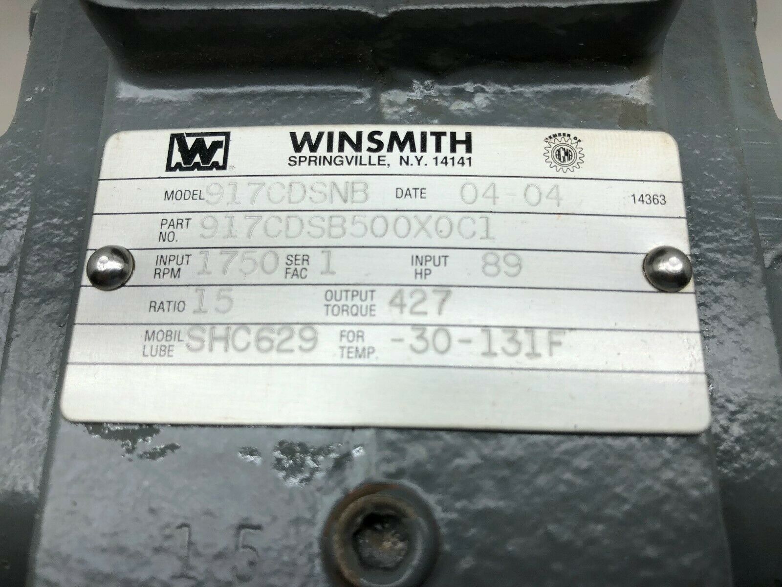NEW NO BOX GIDDINGS & LEWIS SERVO MOTOR WITH WINSMITH C-FACE GEAR MOTOR NSM3412