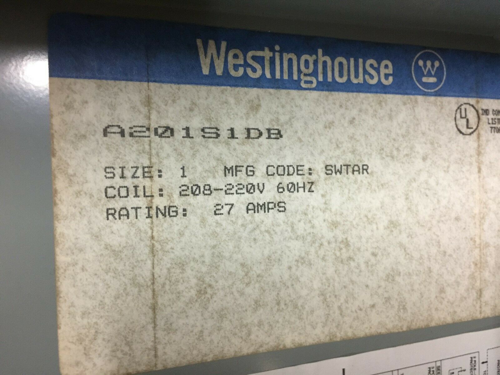 NEW IN BOX WESTINGHOUSE 208-220VAC 27AMPS SIZE 1 CONTACTOR AND ENCLOSURE A201S1D
