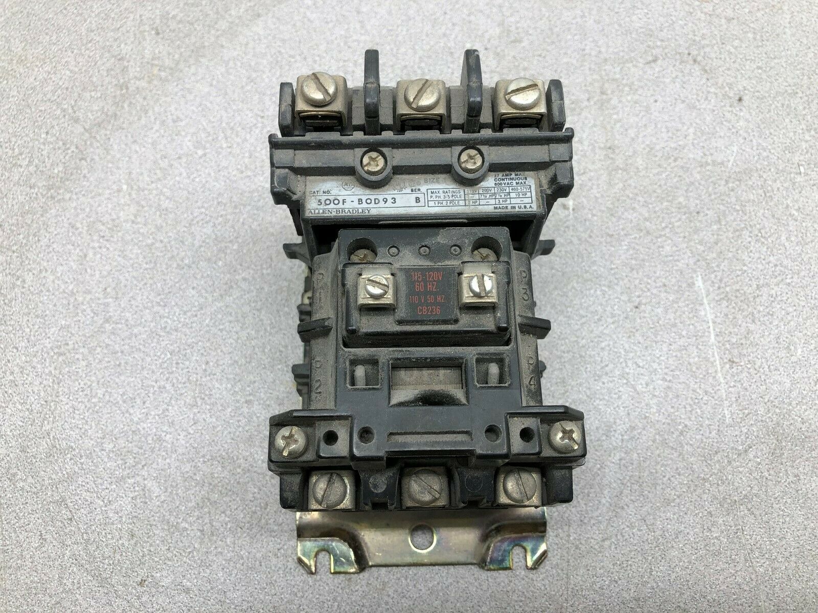 USED ALLEN BRADLEY SIZE 1 27 AMP 600 VAC 3 POLE 120 VAC COIL CONTACTOR 5OOF-BOD9