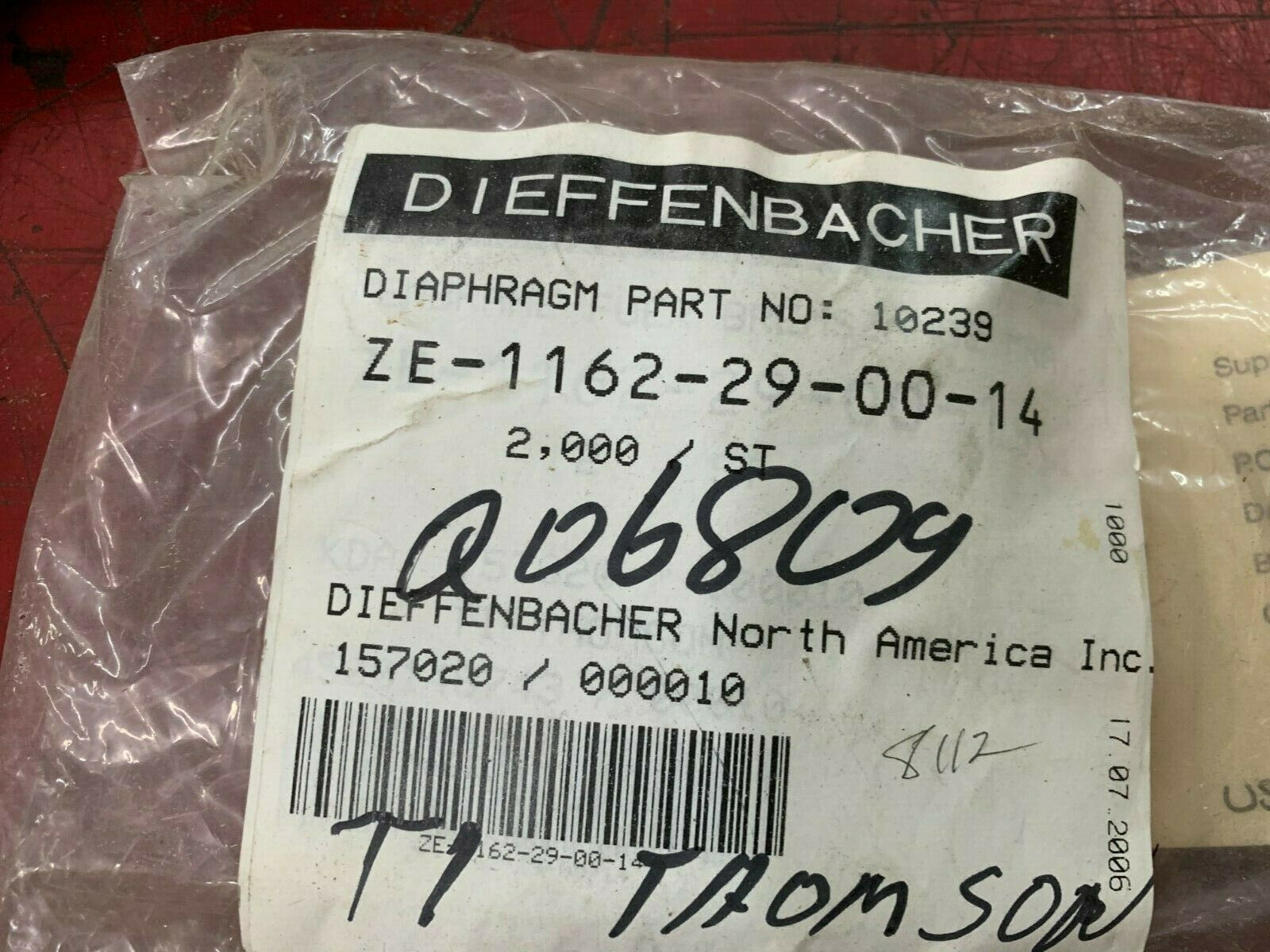 NEW NO BOX DIEFFENBACHER 10239 DIAPHRAGM ZE-1162-29-00-14