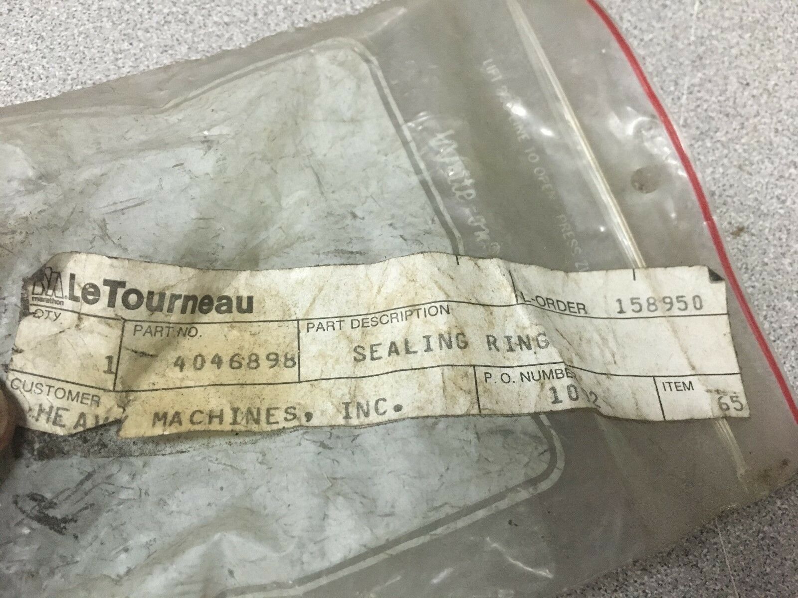NEW NO BOX LETOURNEAU SEALING RING 4046898