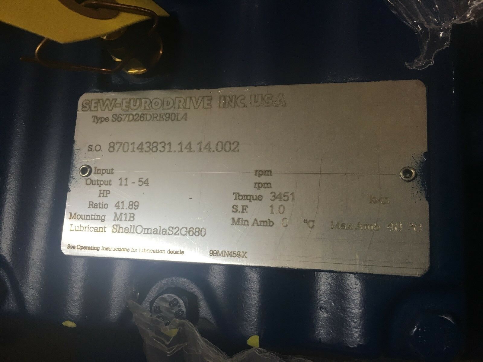 NEW IN BOX SEW-EURODRIVE 2HP 41.89:1 RATIO GEARMOTOR S67D26DRE90L4