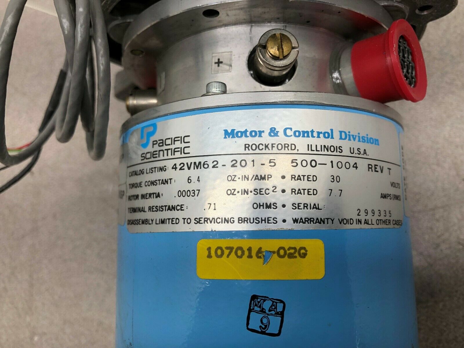 USED PACIFIC SCIENTIFIC 7.7AMP 30 VAC SERVO MOTOR 42VM62-201-5 500-1004 REV T