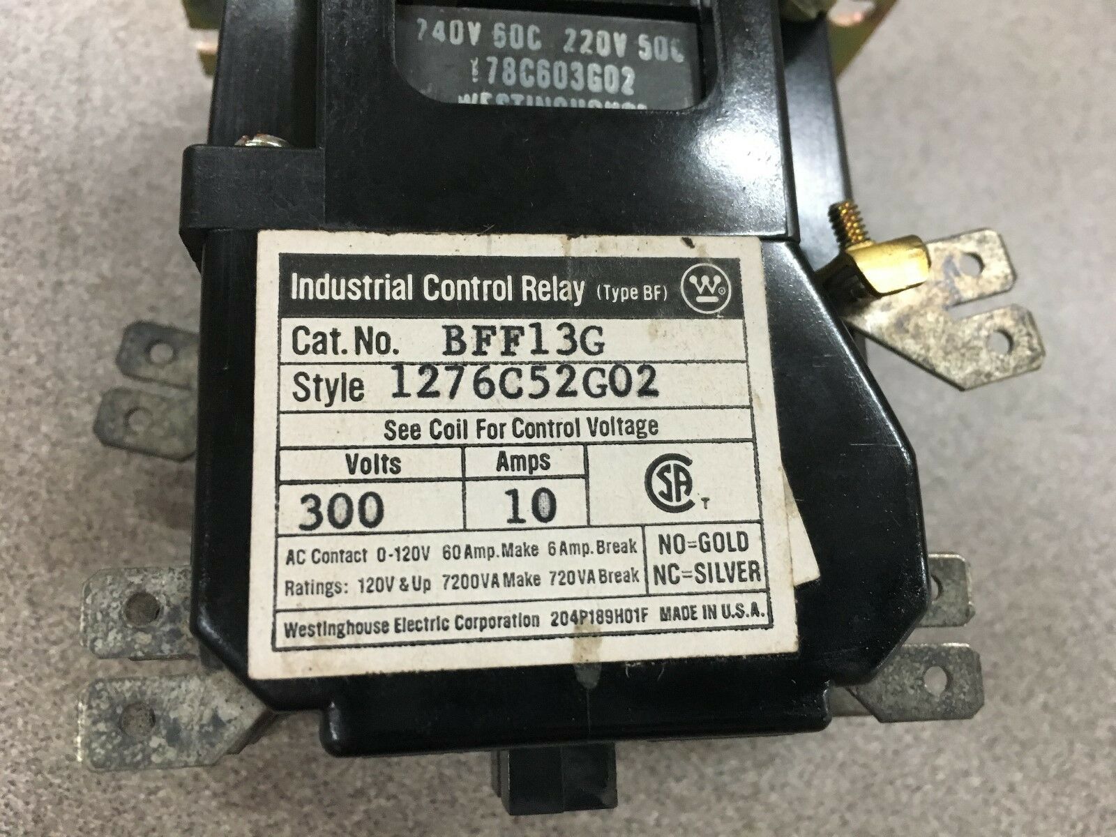 NEW WESTINGHOUSE INDUSTRIAL CONTROL RELAY BFF13G STYLE 1276C52G02