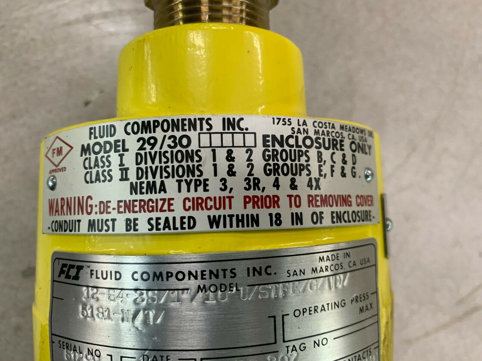 NEW FCI FLUID COMPONENTS 29/30 MODEL 12-64-3S/1"/10"U/STFE/G/VD/5181-W/T/