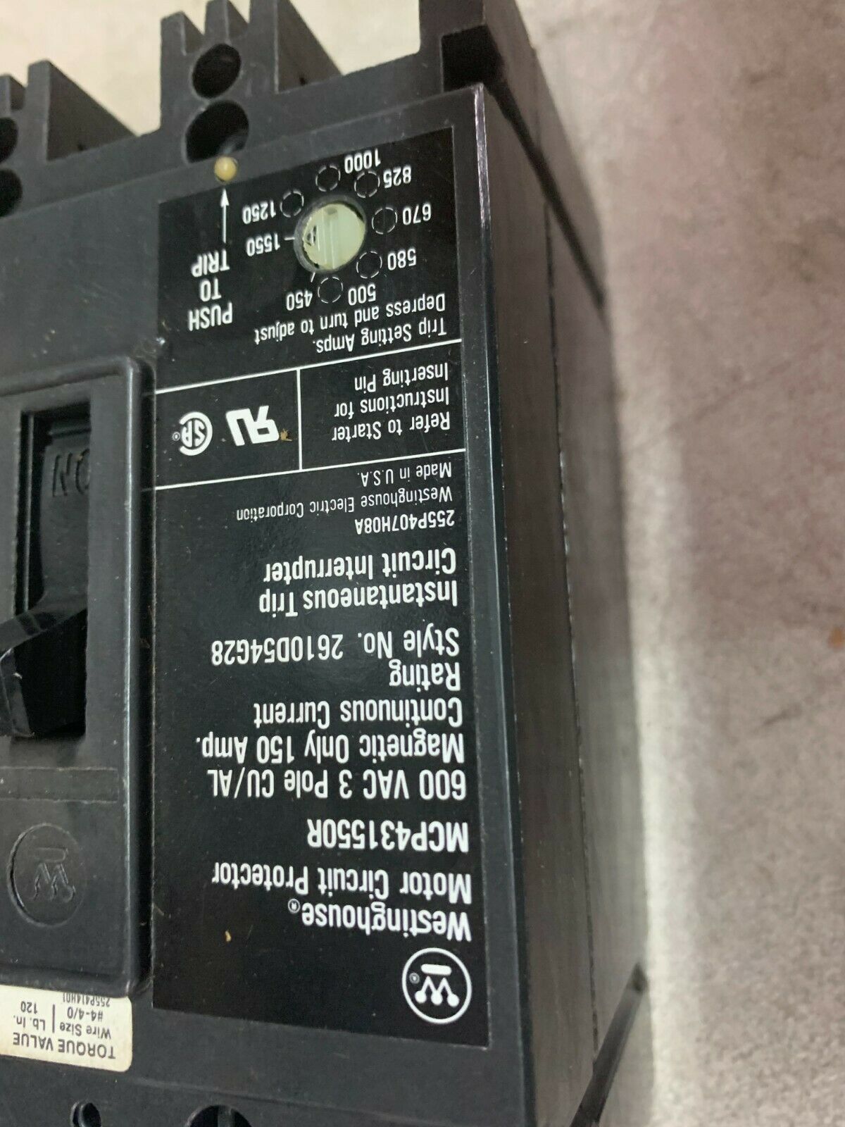 NEW IN BOX WESTINGHOUSE MOTOR CIRCUIT PROTECTOR MCP431550R