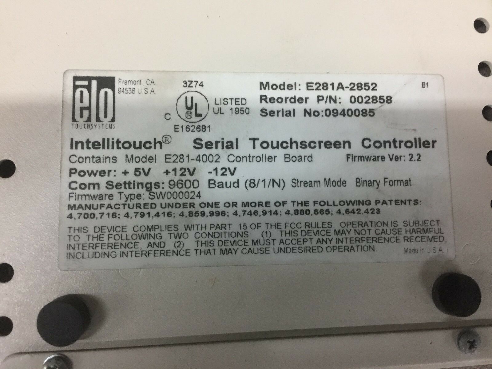 NEW NO BOX INTELLITOUCH SERIAL TOUCHSCREEN CONTROLLER E281A-2852