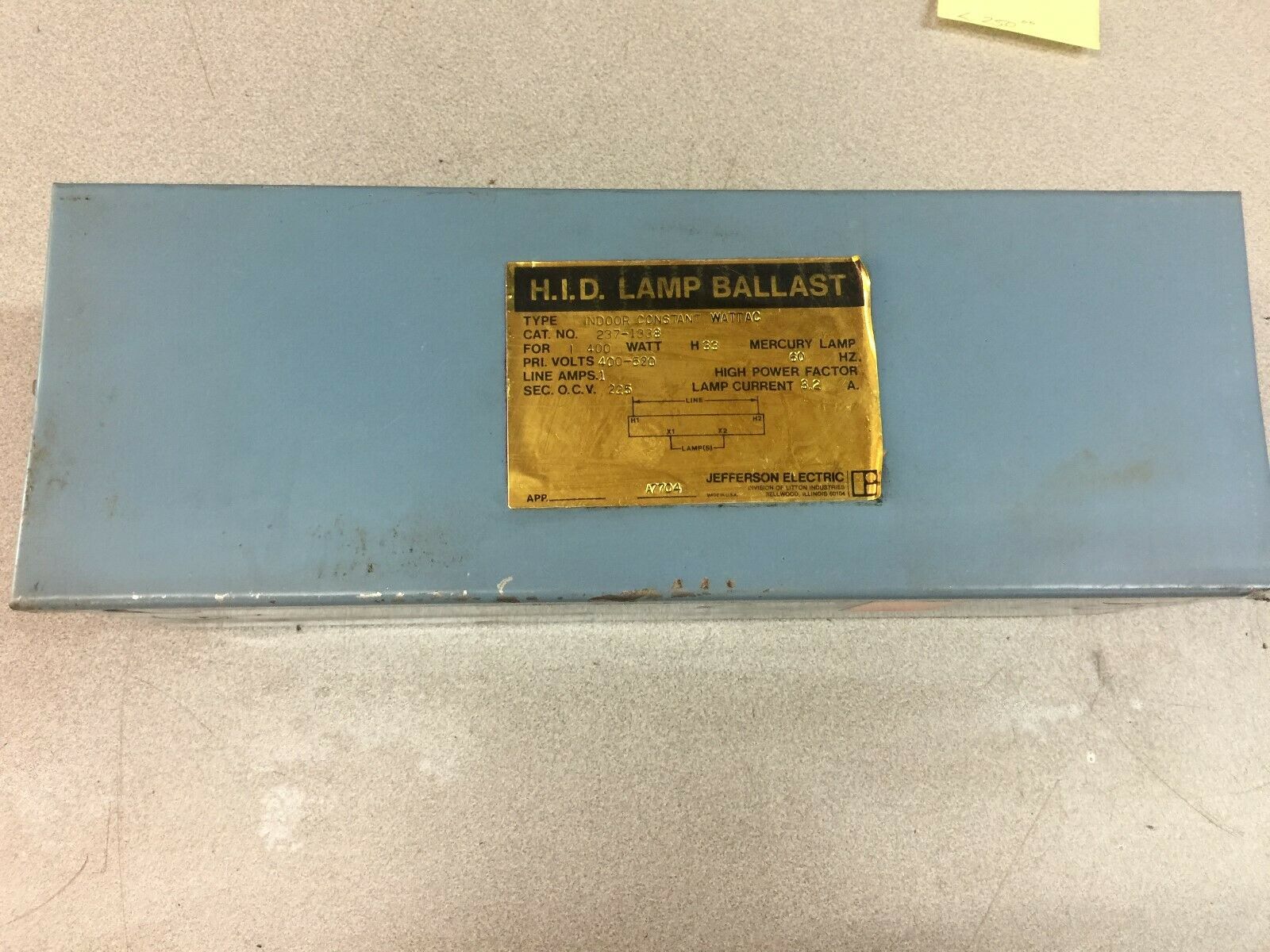 NEW NO BOX H.I.D. 400-520VAC PRI 400WATT 225VAC SEC LAMP BALLAST 237-1338