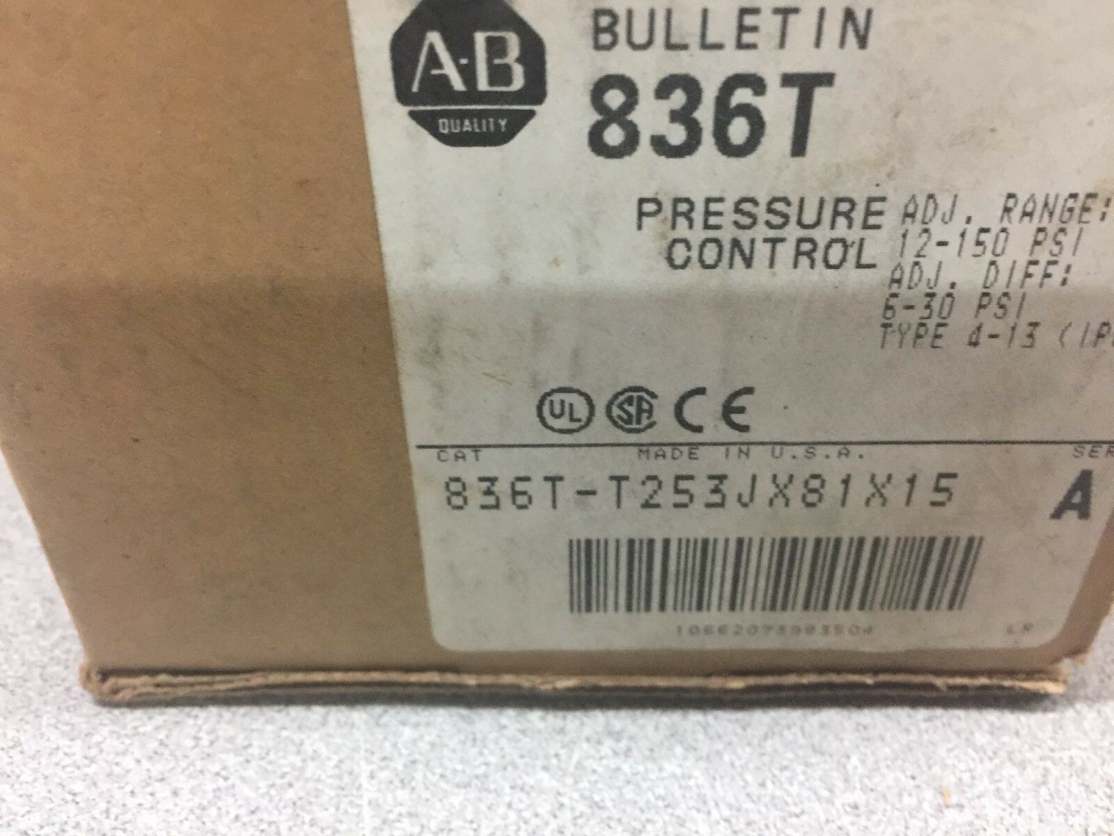 NEW IN BOX ALLEN BRADLEY PRESSURE CONTROL SWITCH 836T-T253JX81X15
