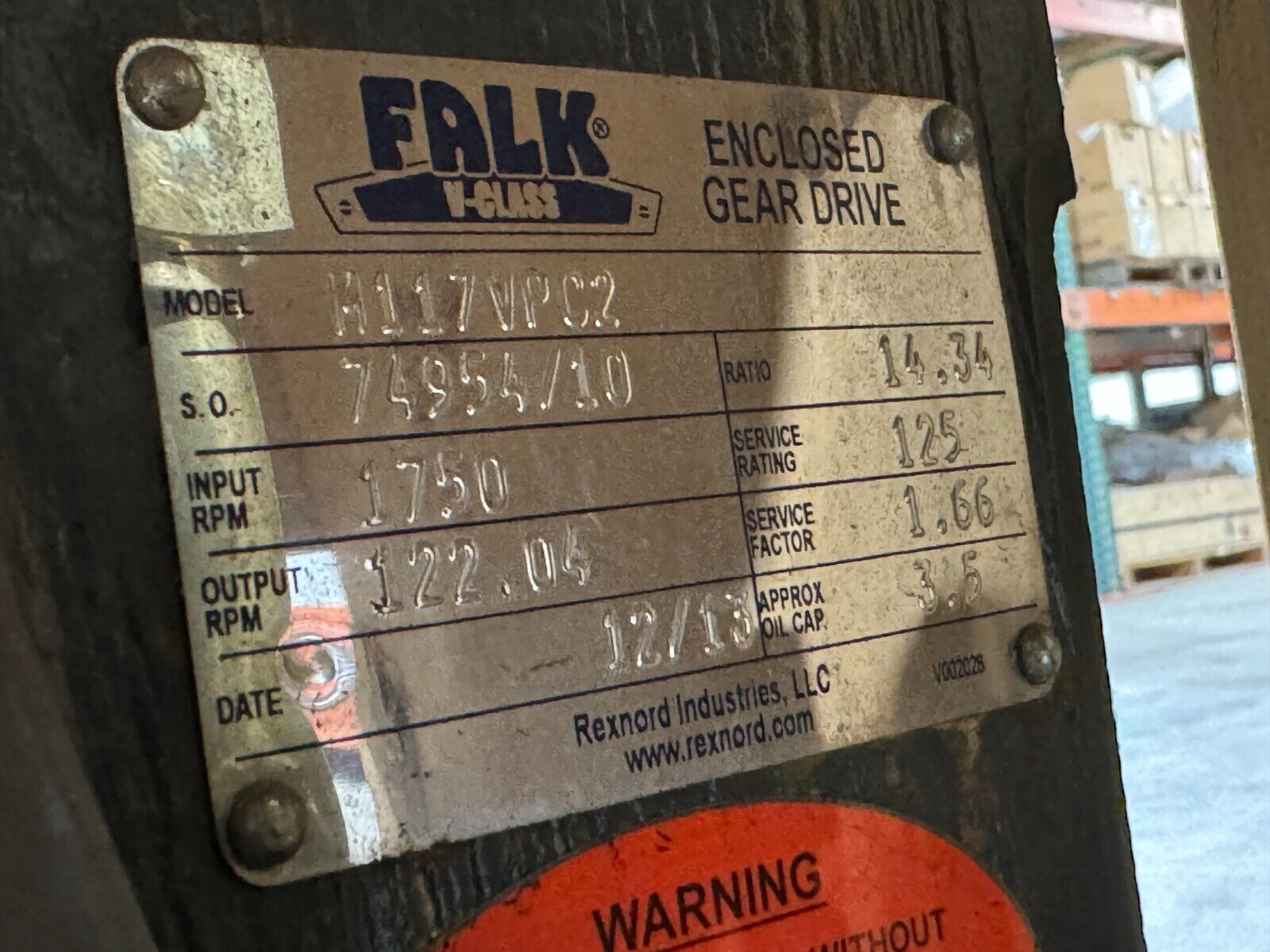 NEW FALK V-CLASS ENCLOSED GEAR DRIVE REDUCER 14.34 RATIO M117VPC2