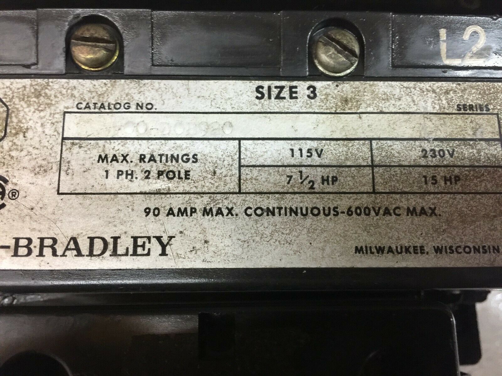 USED ALLEN BRADLEY SIZE 3 120 VAC COIL 3 POLE 90 AMP 600 VAC CONTACTOR 500-D0B92