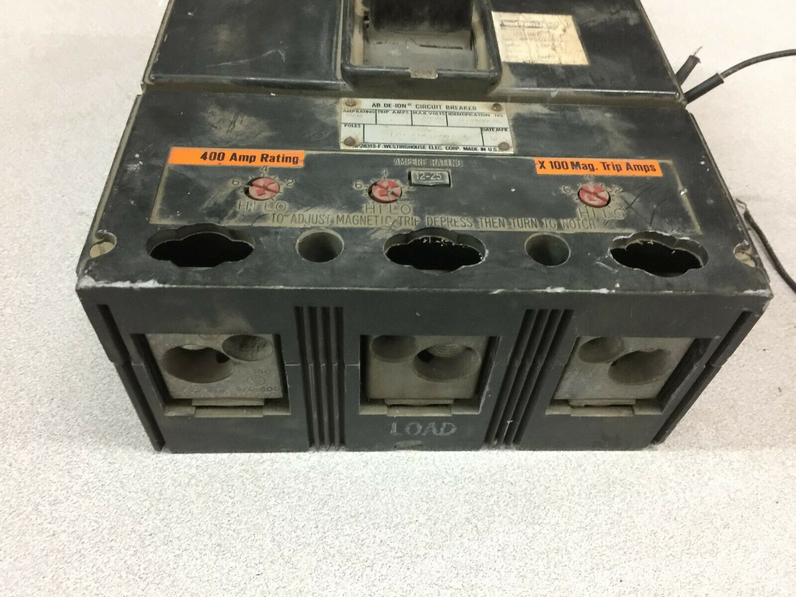 USED WESTINGHOUSE 400AMP 3POLE 600VAC MINING BREAKER 2602D99G06