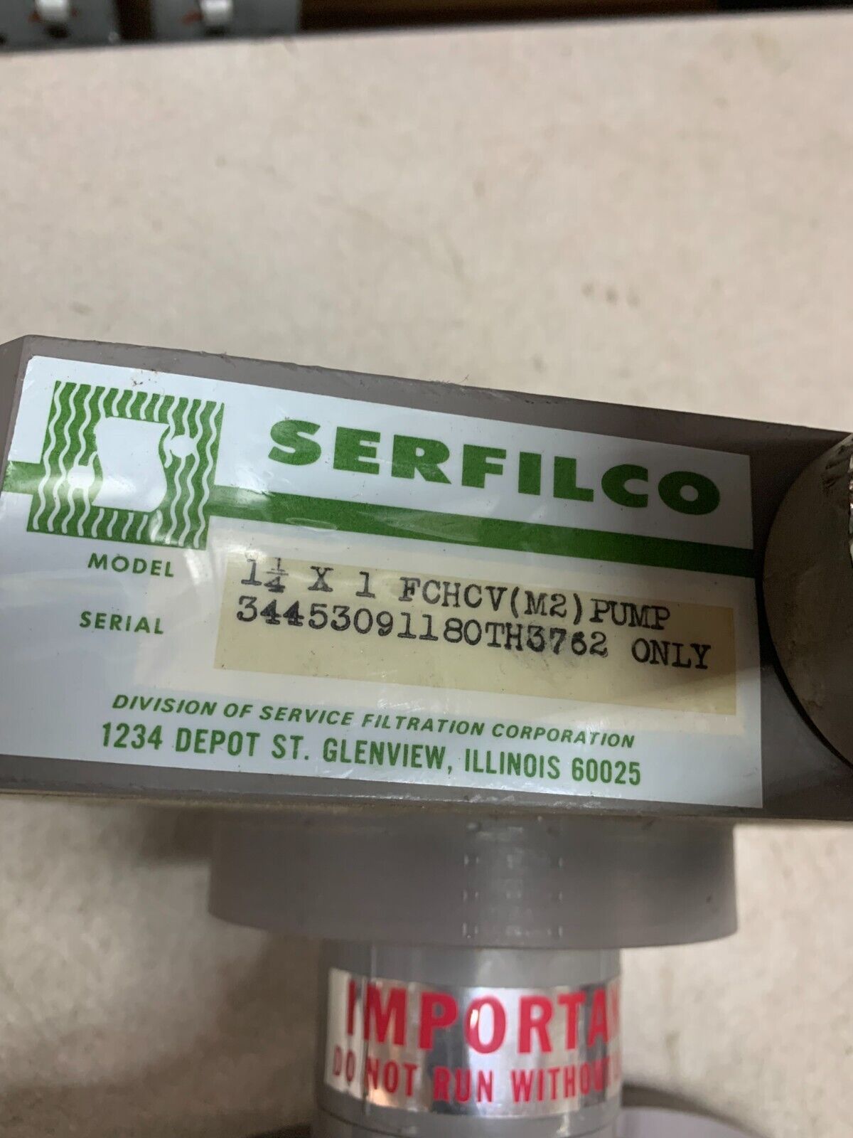 NEW NO BOX SERFILCO 1-1/4 X 1 FCHCV (M2) PUMP 34453091180TH3762