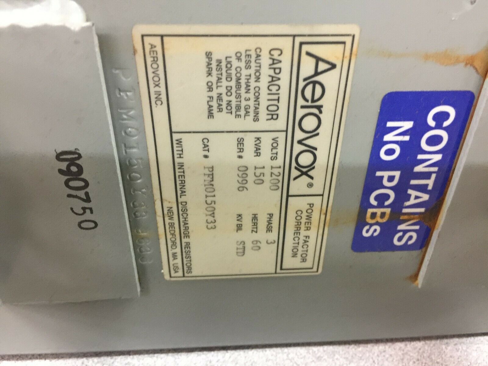 NEW NO BOX AEROVOX 1200VAC 3PH 150KVAR POWER FACTOR CORRECTION CAPACITOR PFM0150
