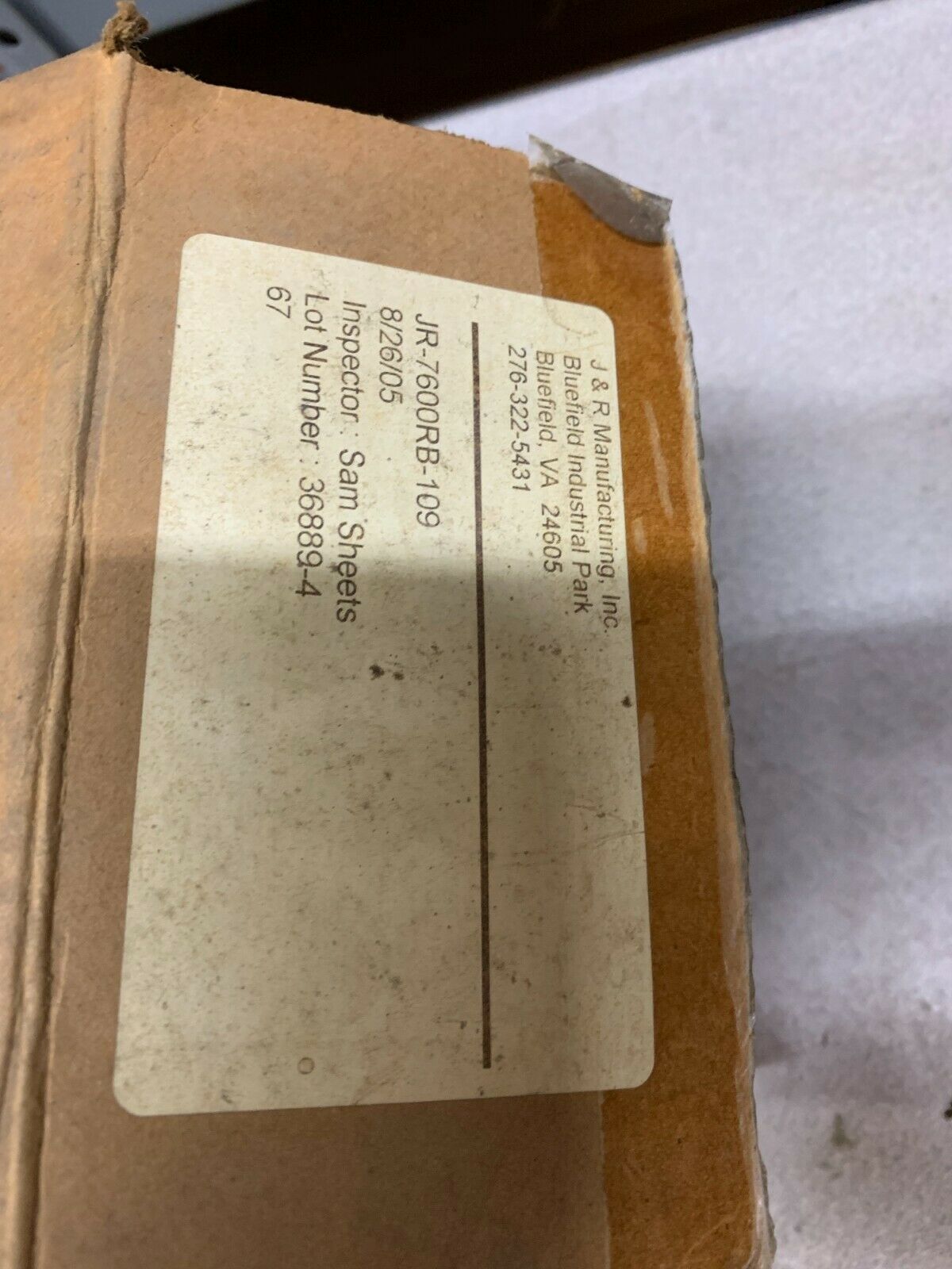 NEW J&R MANUFACTURING RECEPTACLE PART JR-7600RB-109