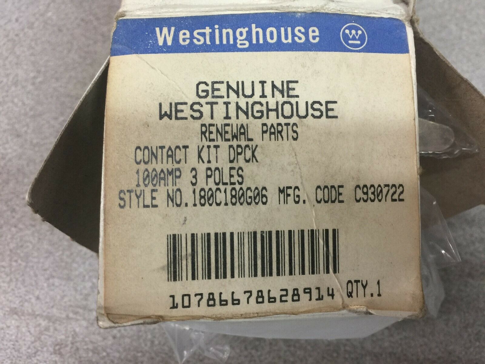 NEW NO BOX WESTINGHOUSE 100AMP SIZE 3 CONTACT KIT 180C180G06