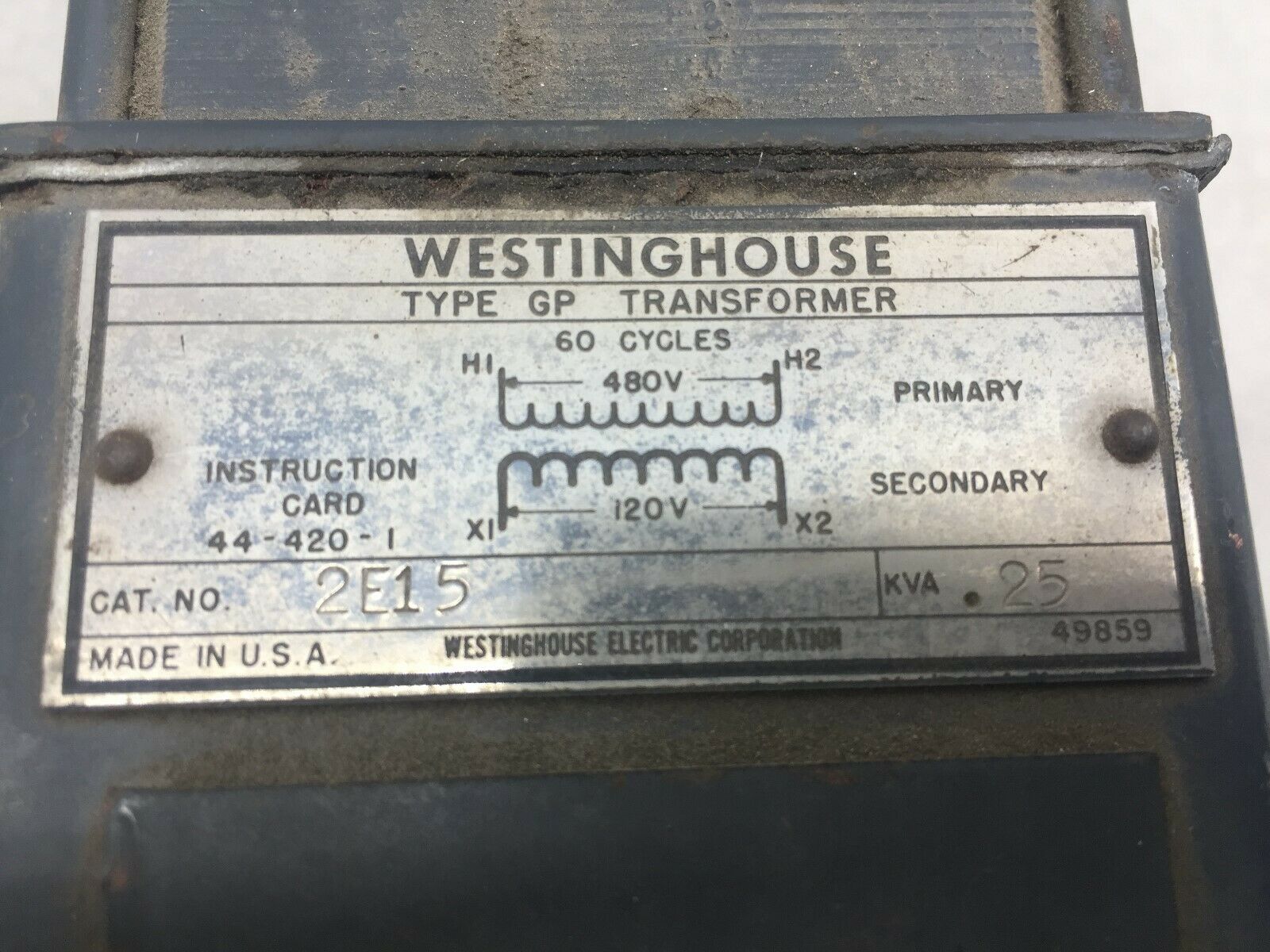 NEW NO BOX WESTINGHOUSE .25 KVA 480VAC PRI 120VAC SEC CONTROL TRANSFORMER 2E15