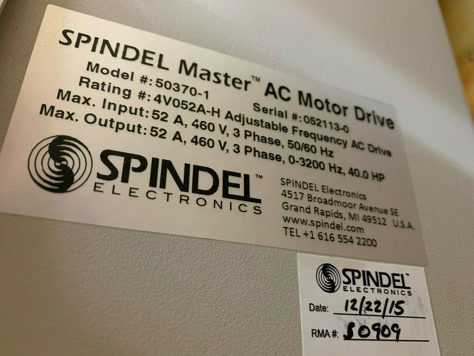 NEW SPINDEL ELECTRONICS 4V052A-H 40HP SPINDLE MASTER AC MOTOR DRIVE 50370-1