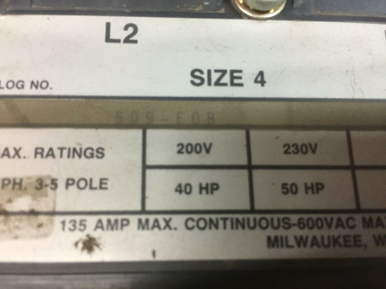 NEW NO BOX ALLEN BRADLEY SIZE 4 135 AMP 3 POLE 120 VAC COIL 100 HP STARTER 509-E