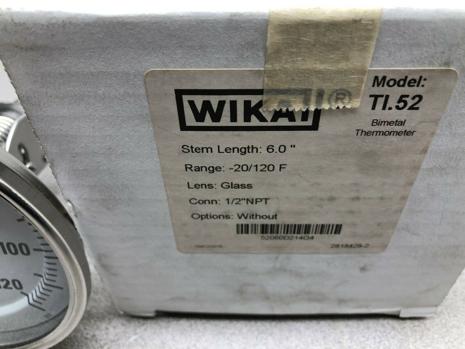 NEW IN BOX WIKAI TI.52 6.0"-20/120 F 1/2 NPT GLASS LENS BIMETAL THERMOMETER 5206