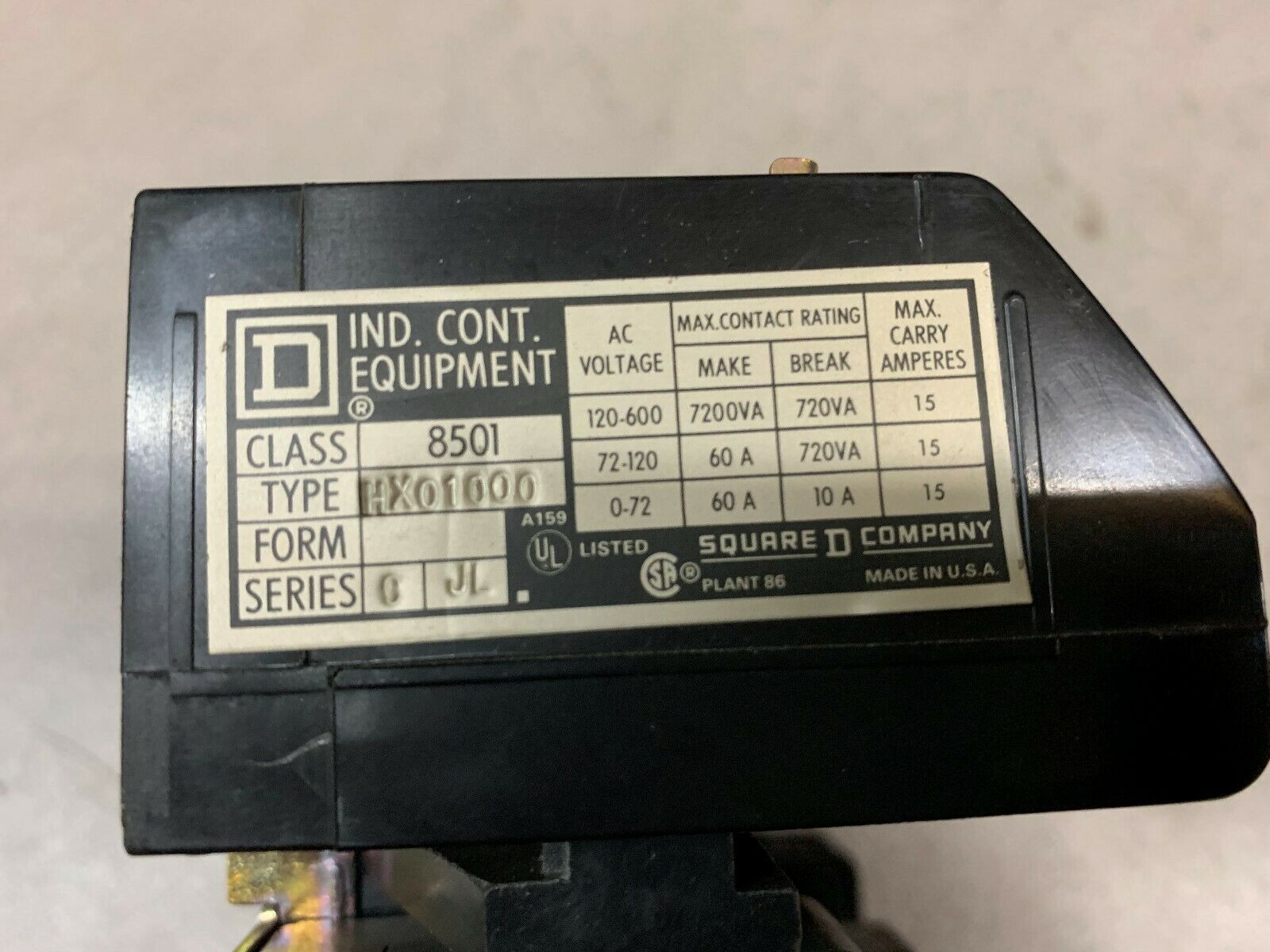 NEW NO BOX SQUARE D RELAY 8501HX01000