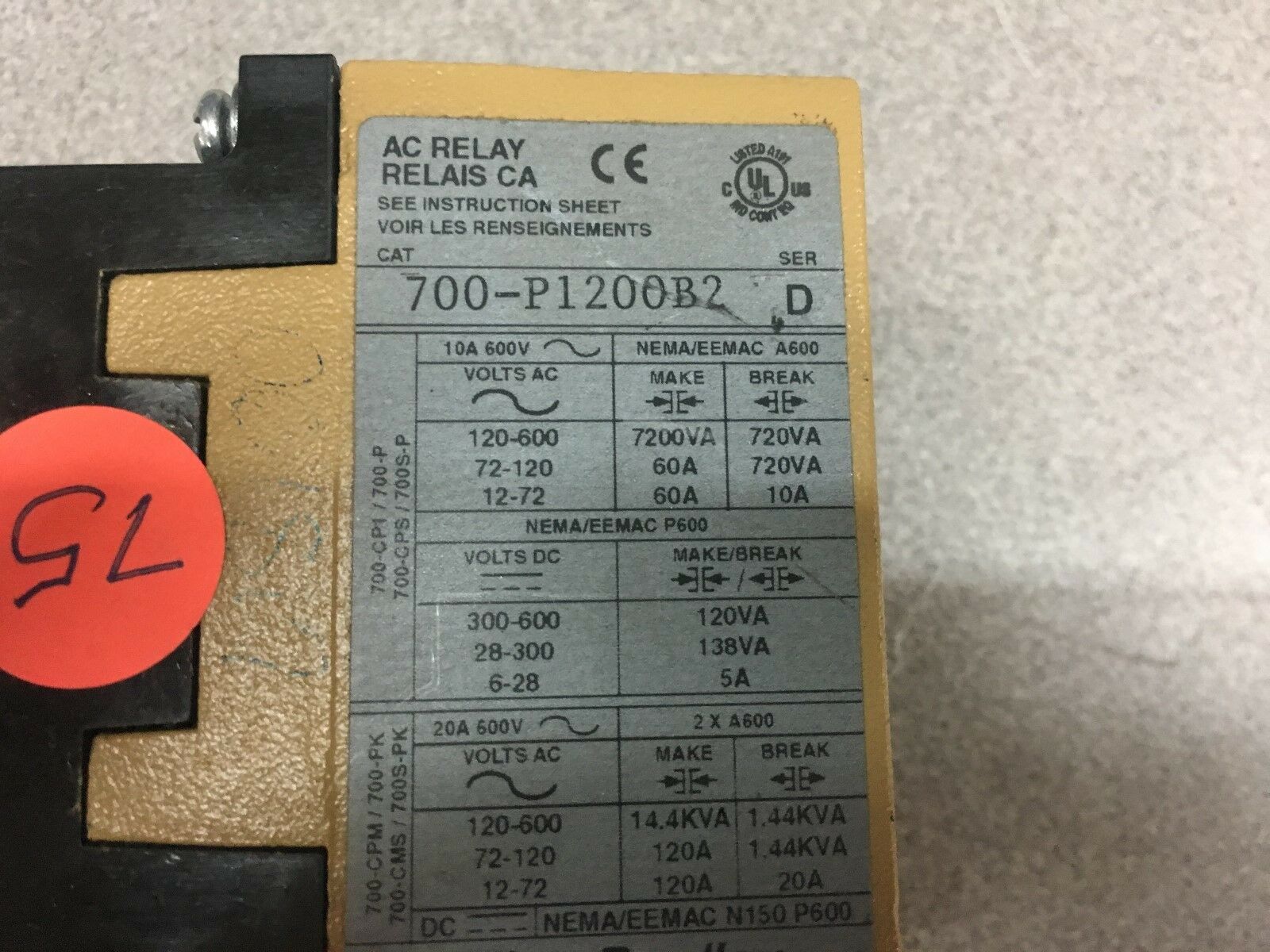 USED ALLEN-BRADLEY AC RELAY 700-P1200B2 SERIES D