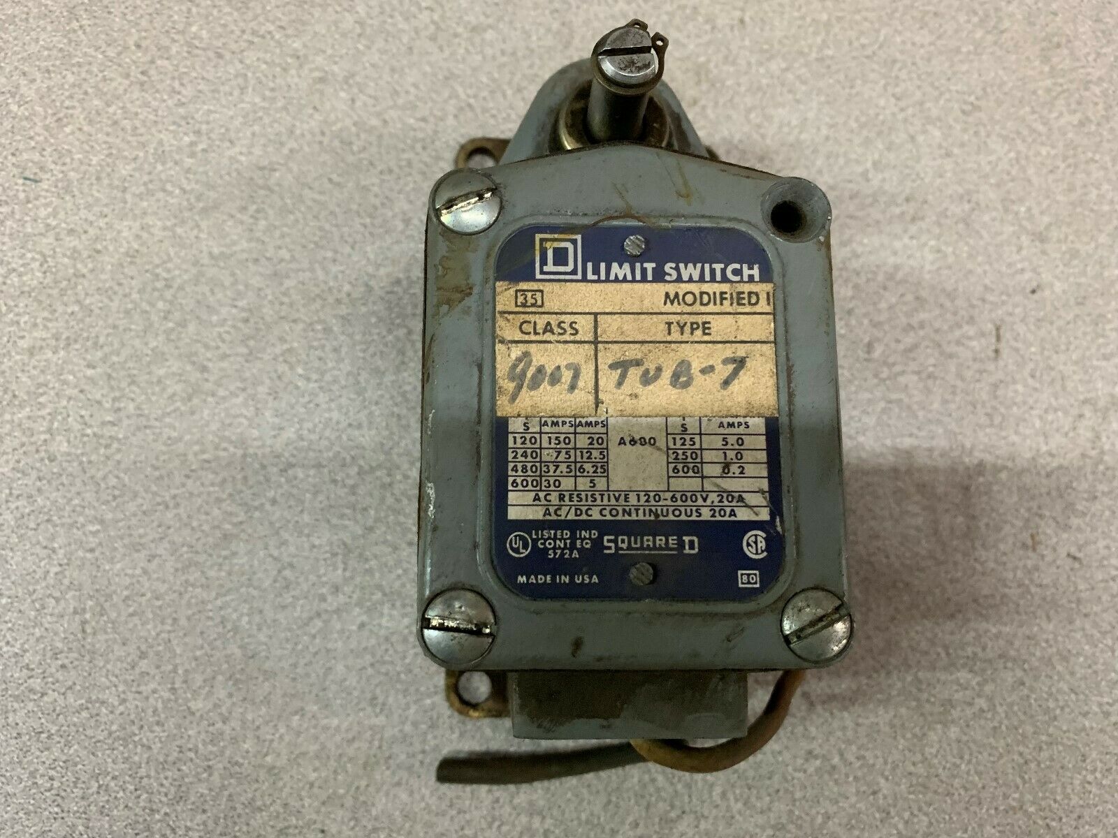 USED SQUARE D LIMIT SWITCH 9007 TUB-7