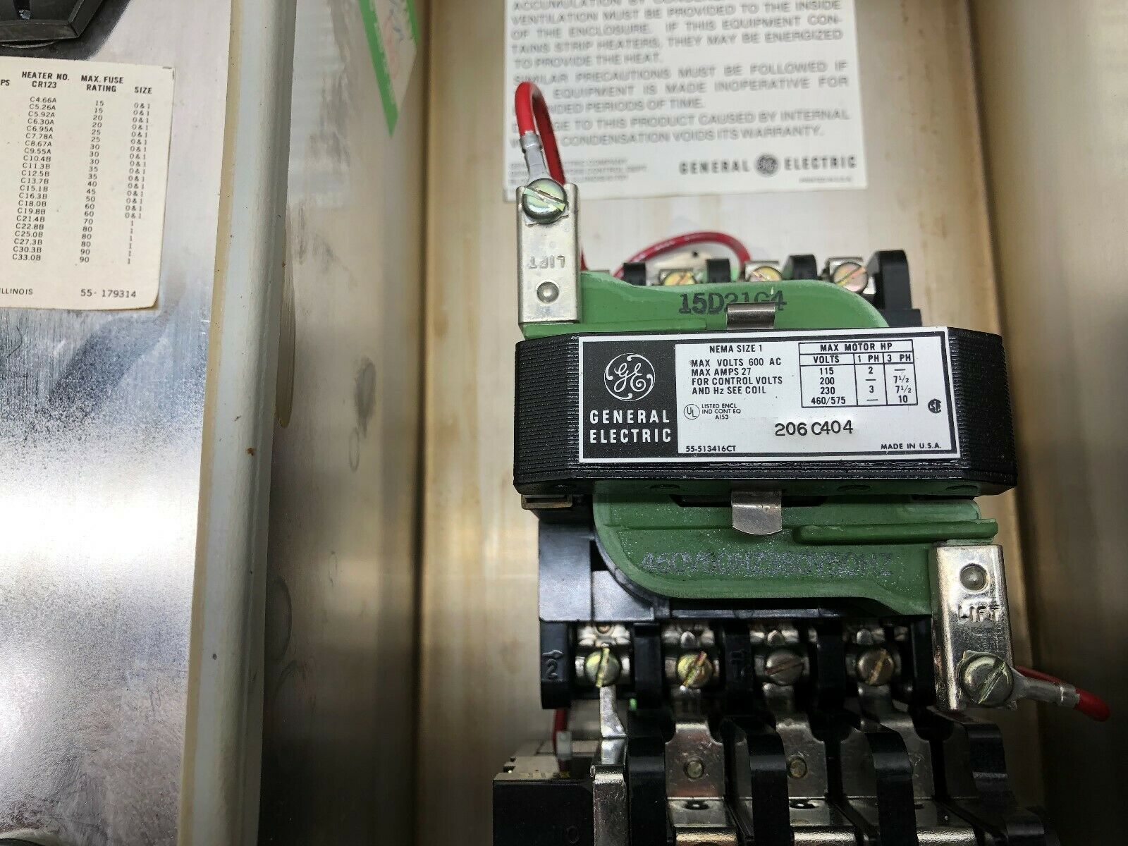 NEW IN BOX GE 480 VAC SIZE 1 MOTOR STARTER IN STAINLESS STEEL ENCLOSURE CR206 /