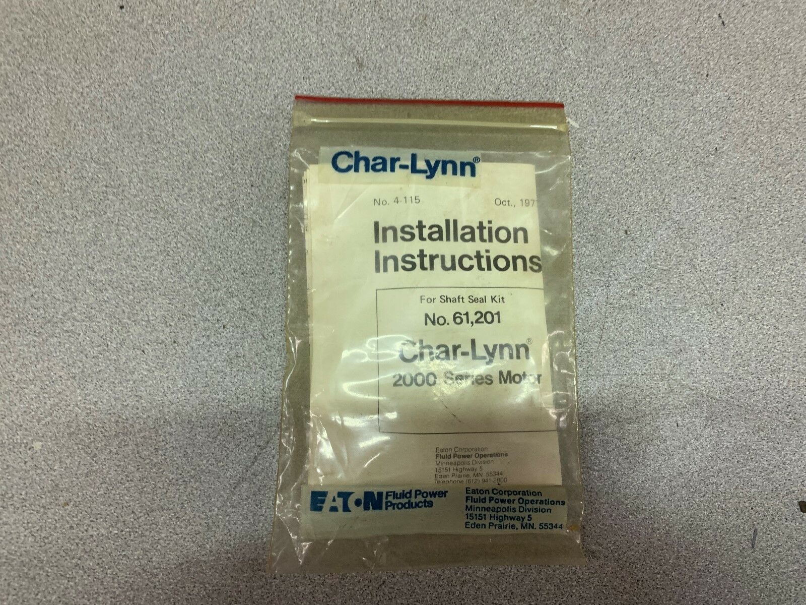 NEW NO BOX CHAR-LYNN SHAFT SEAL KIT 61,201