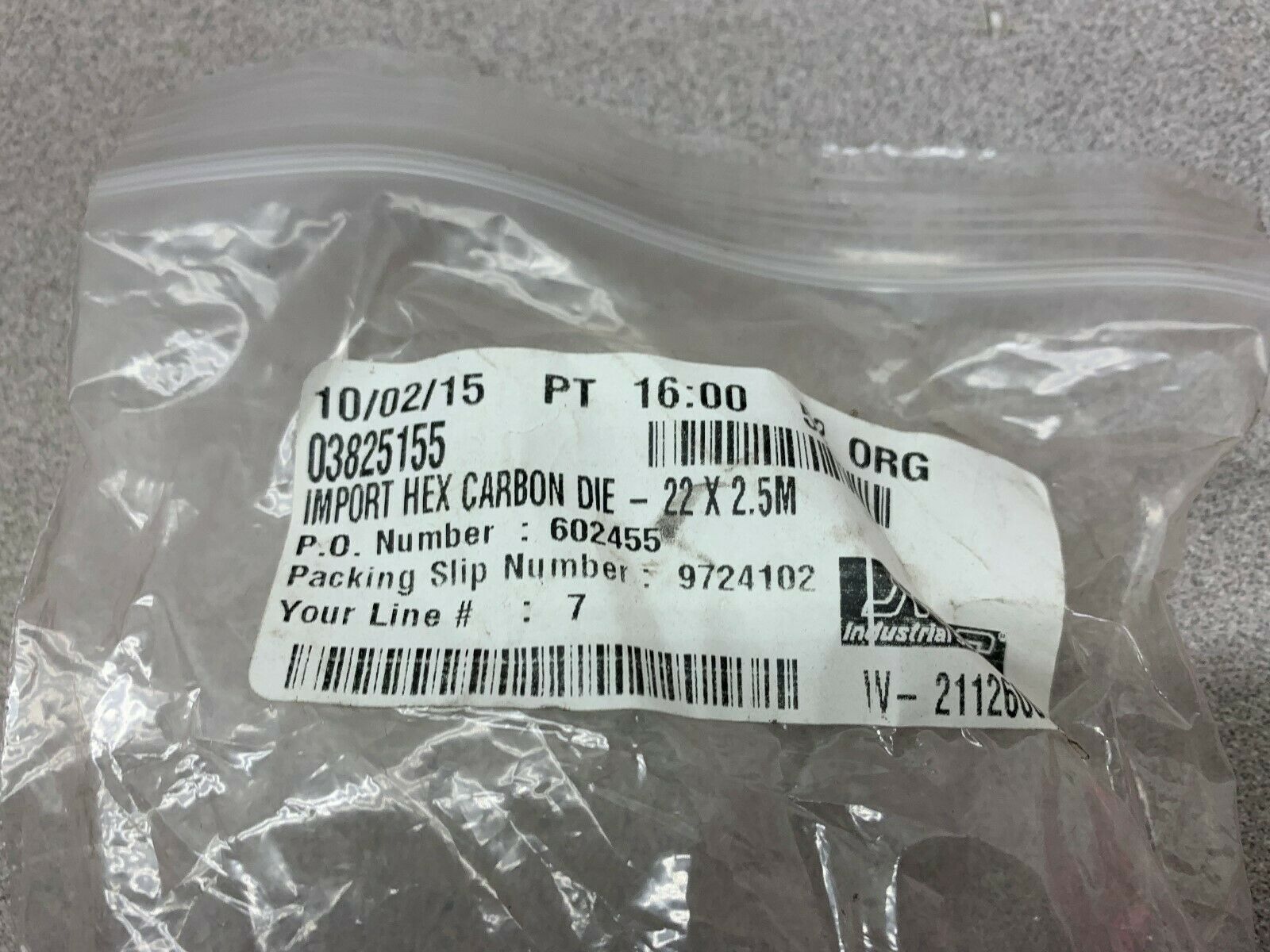 NEW NO BOX INTERSTATE CARBON STEEL HEX DIE 03825155