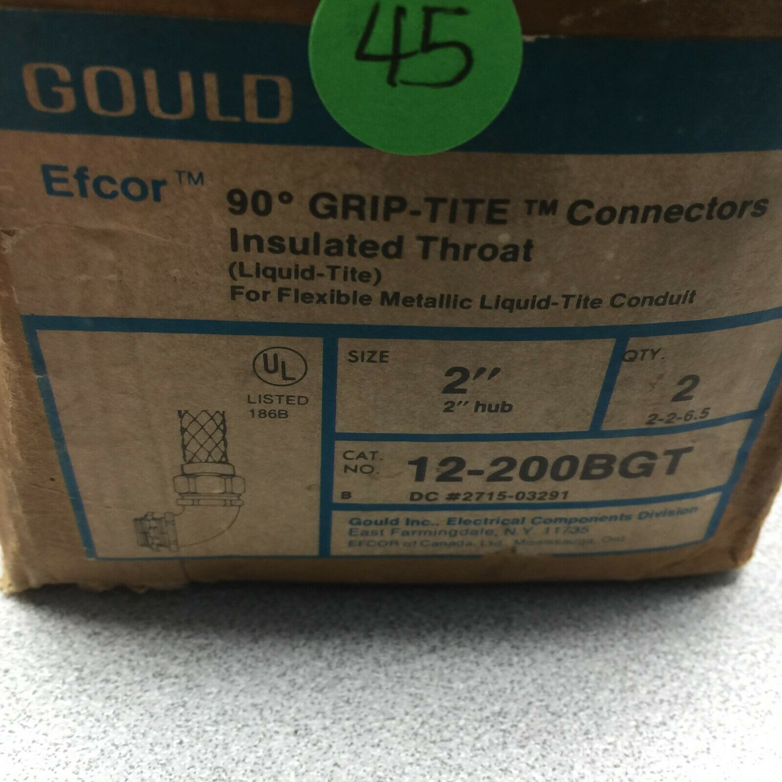 NEW IN BOX OF 2 GOULD 2" 90DEG GRIP-TITE CONNECTORS 12-200BGT