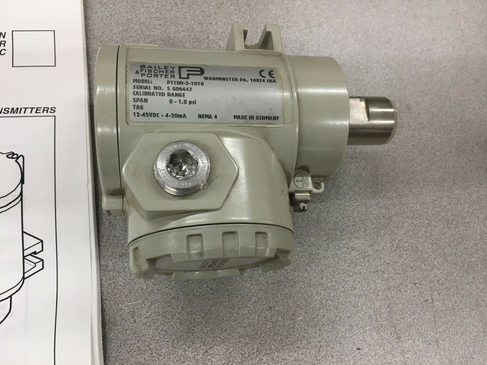 NEW NO BOX BAILEY FISCHER & PORTER PRESSURE TRANSMITTER PTC00-3-1010