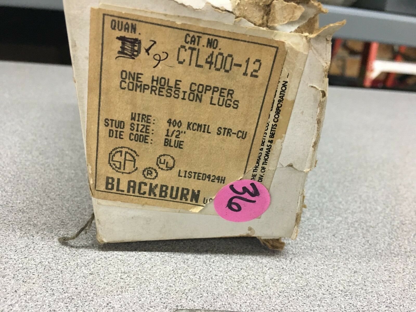 NEW NO BOX LOT OF 12 BLACKBURN COMPRESSION LUGS CTL400-12