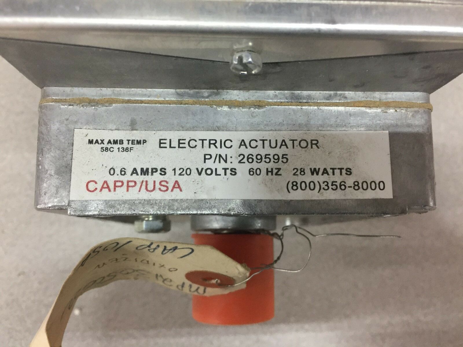 NEW NO BOX CAPP USA 120 V 0.6AMP ELECTRIC ACTUATOR 269595