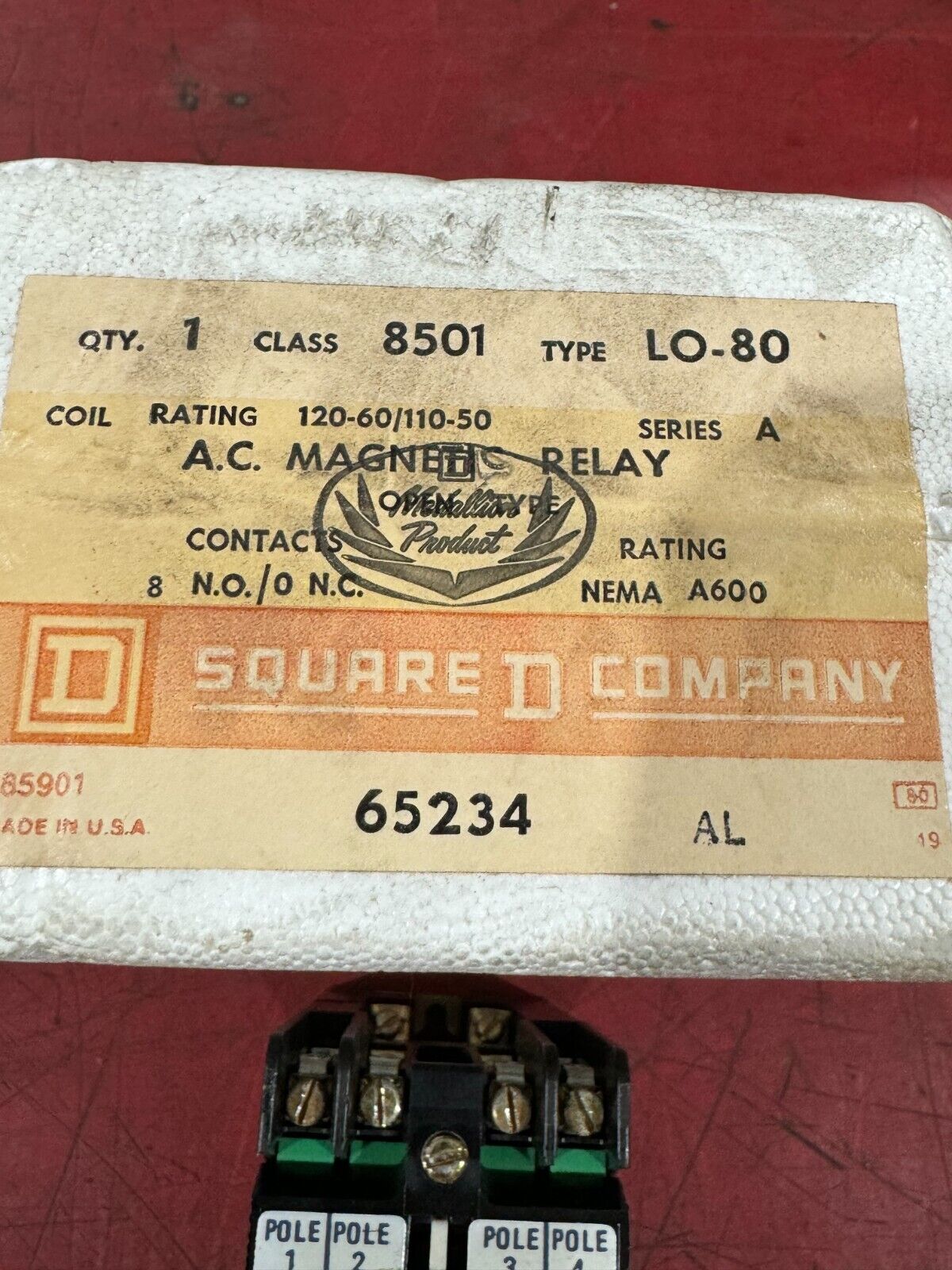 NEW SQUARE D A.C. MAGNETIC RELAY 110/120V. COIL 8501 LO-80
