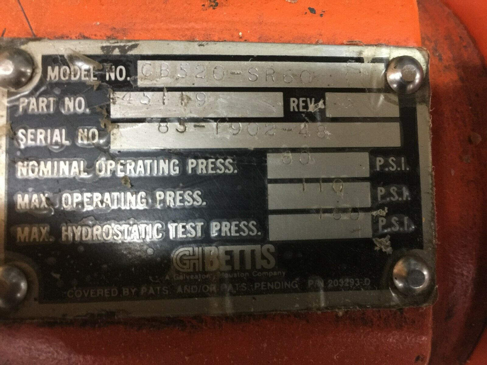 USED GH BETTIS PNEUMATIC SPRING RETURN ROTORY ACTUATOR CB520-SR60