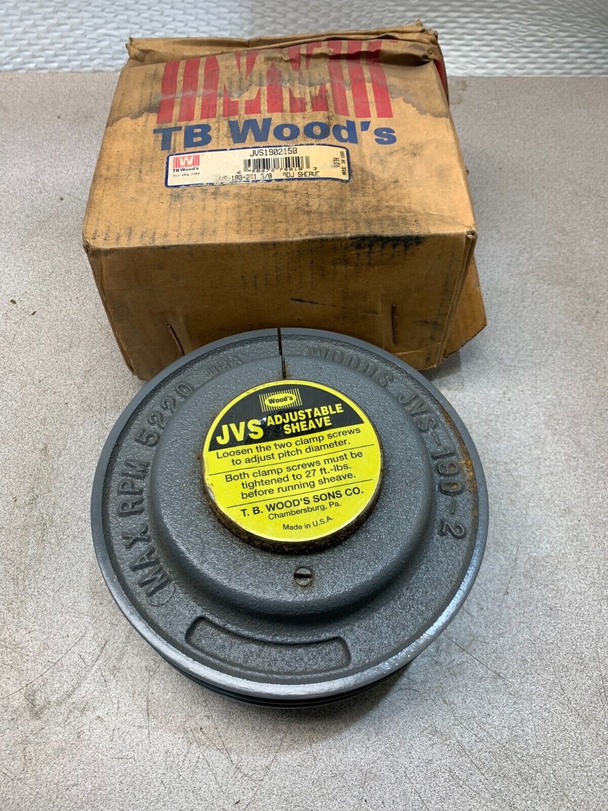 NEW IN BOX TB WOODS JVS1902158 JVS-190-2X1 5/8 ADJ SHEAVE