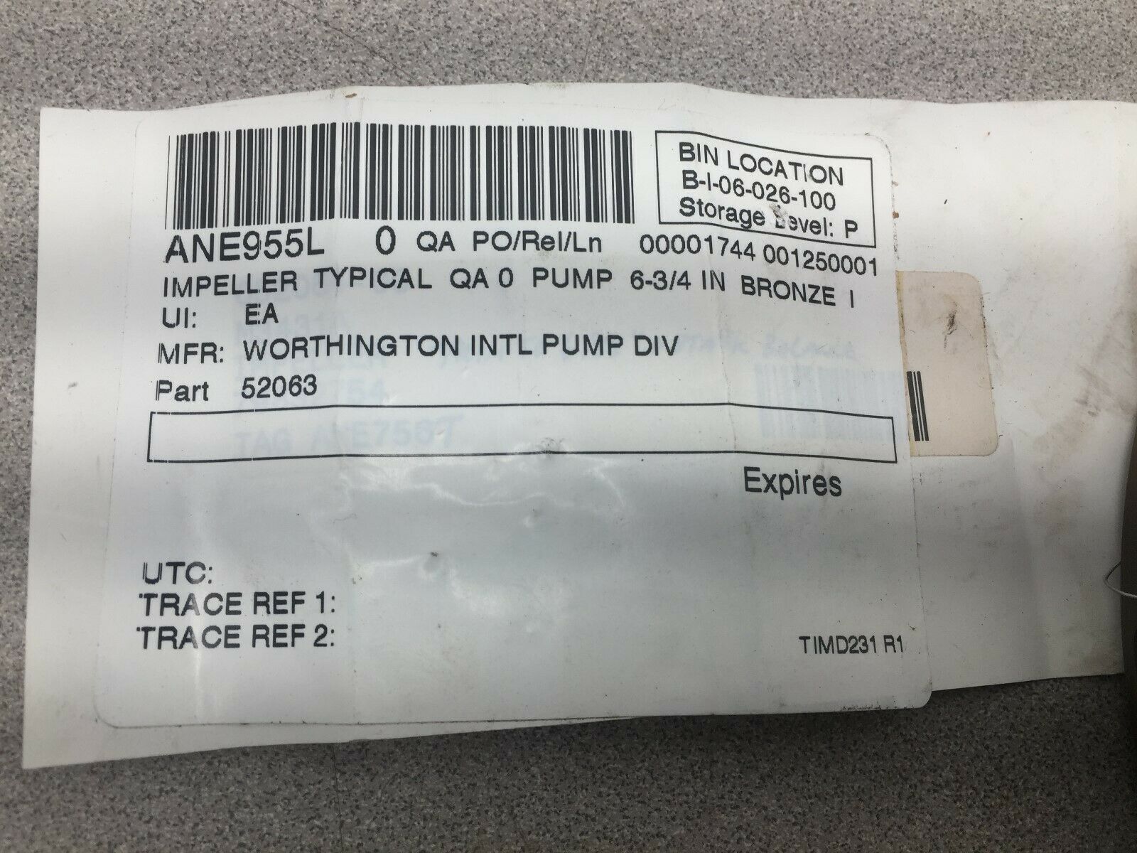 NEW NO BOX FLOWSERVE / WORTHINGTON 6 3/4"BRONSE IMPELLER 052063-00 / M3431A