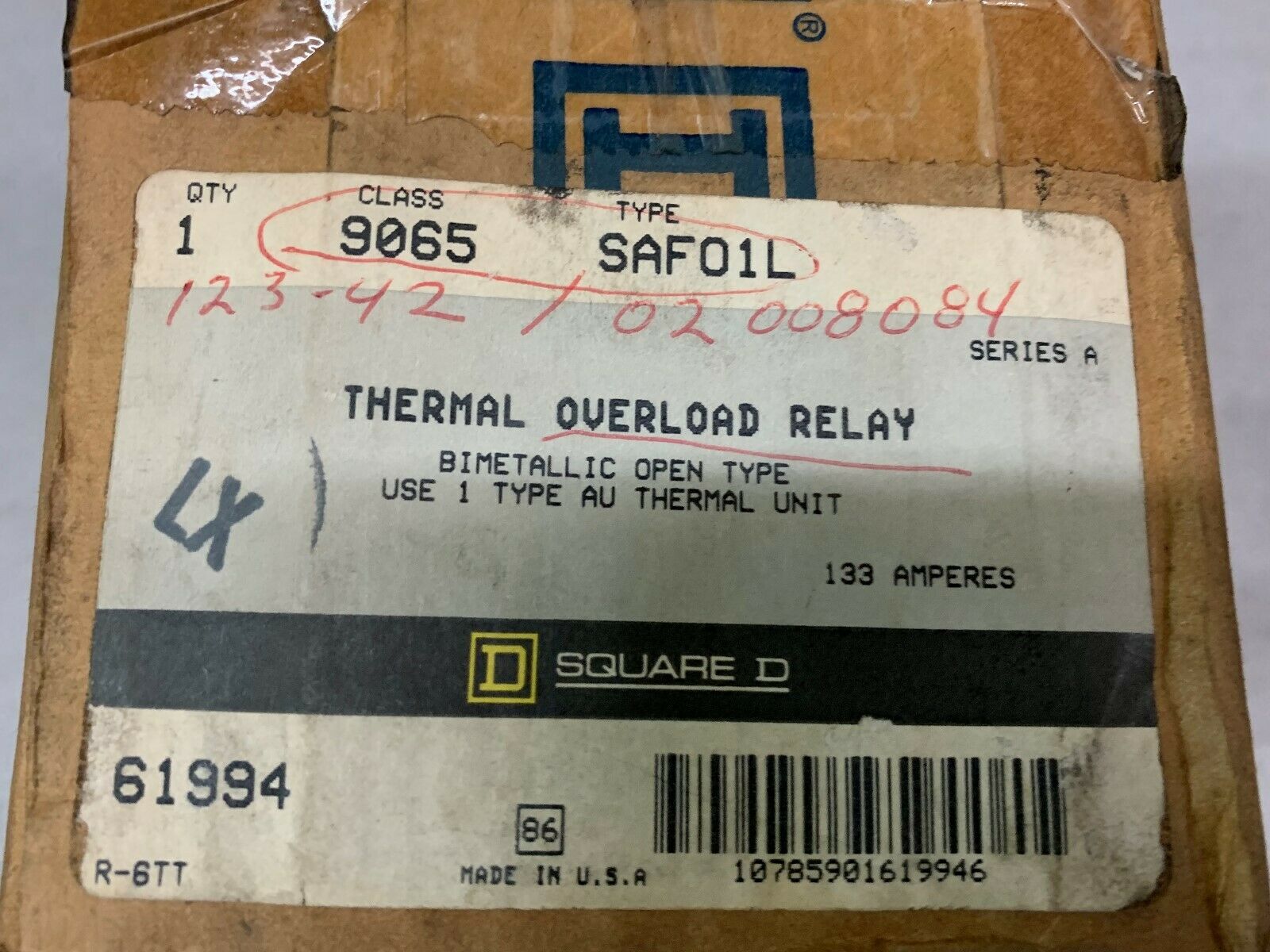 NEW IN BOX SQUARE D THERMAL OVERLOAD RELAY 9065 SAFO1L SERIES A