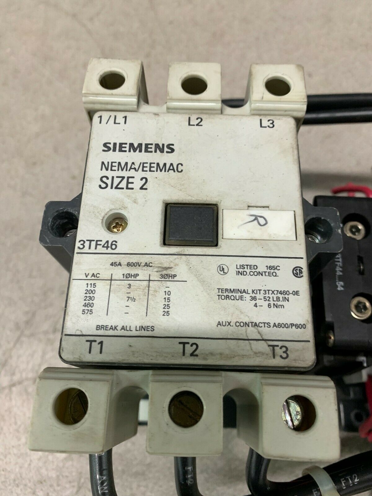 USED SIEMENS SIZE 2 REVERSING STARTER 3TF46 110/120V. COIL 3TF4622-OAK61