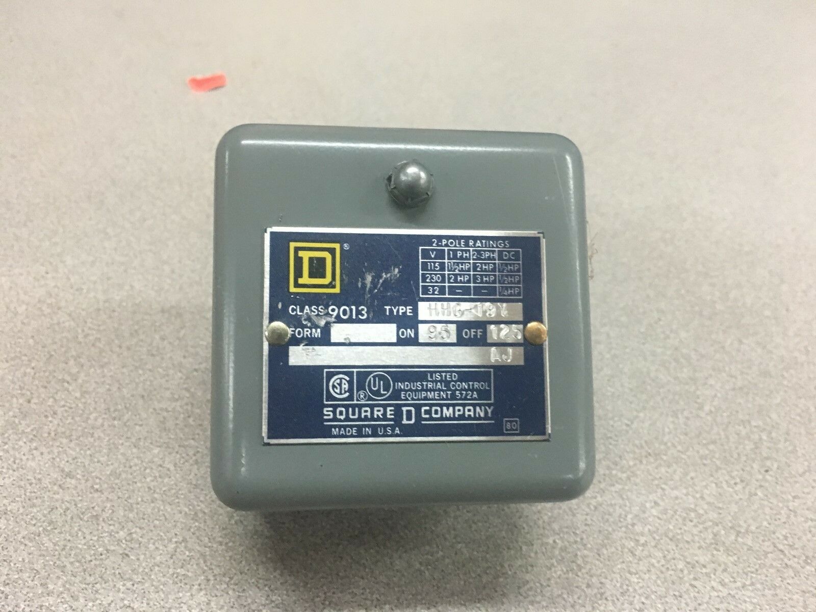 NEW NO BOX SQUARE D PRESSURE SWITCH 9013HHG-19Y