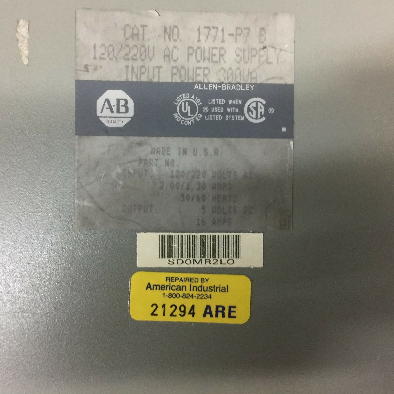 USED ALLEN BRADLEY 120/240V POWER SUPPLY 1771-P7 B