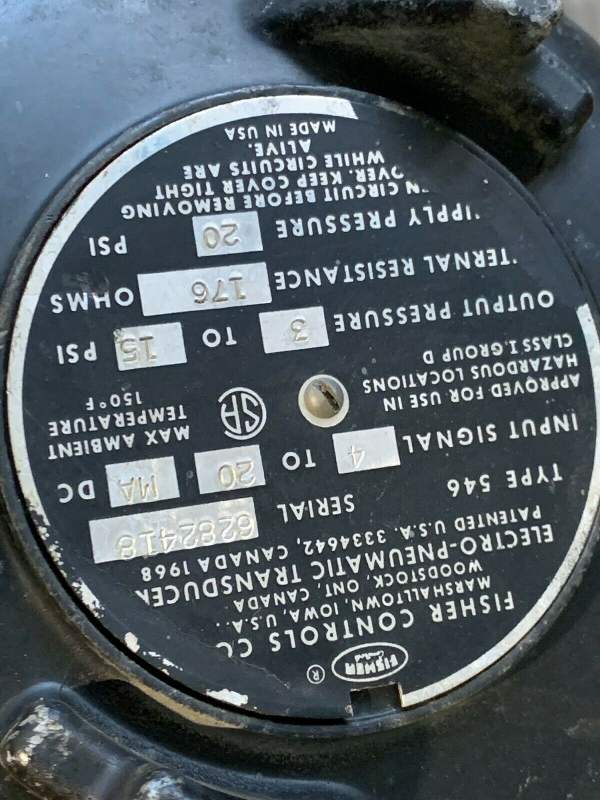 USED FISHER V5249 125 VALVE ELECTRO PNEUMATIC TRANSDUCER 546