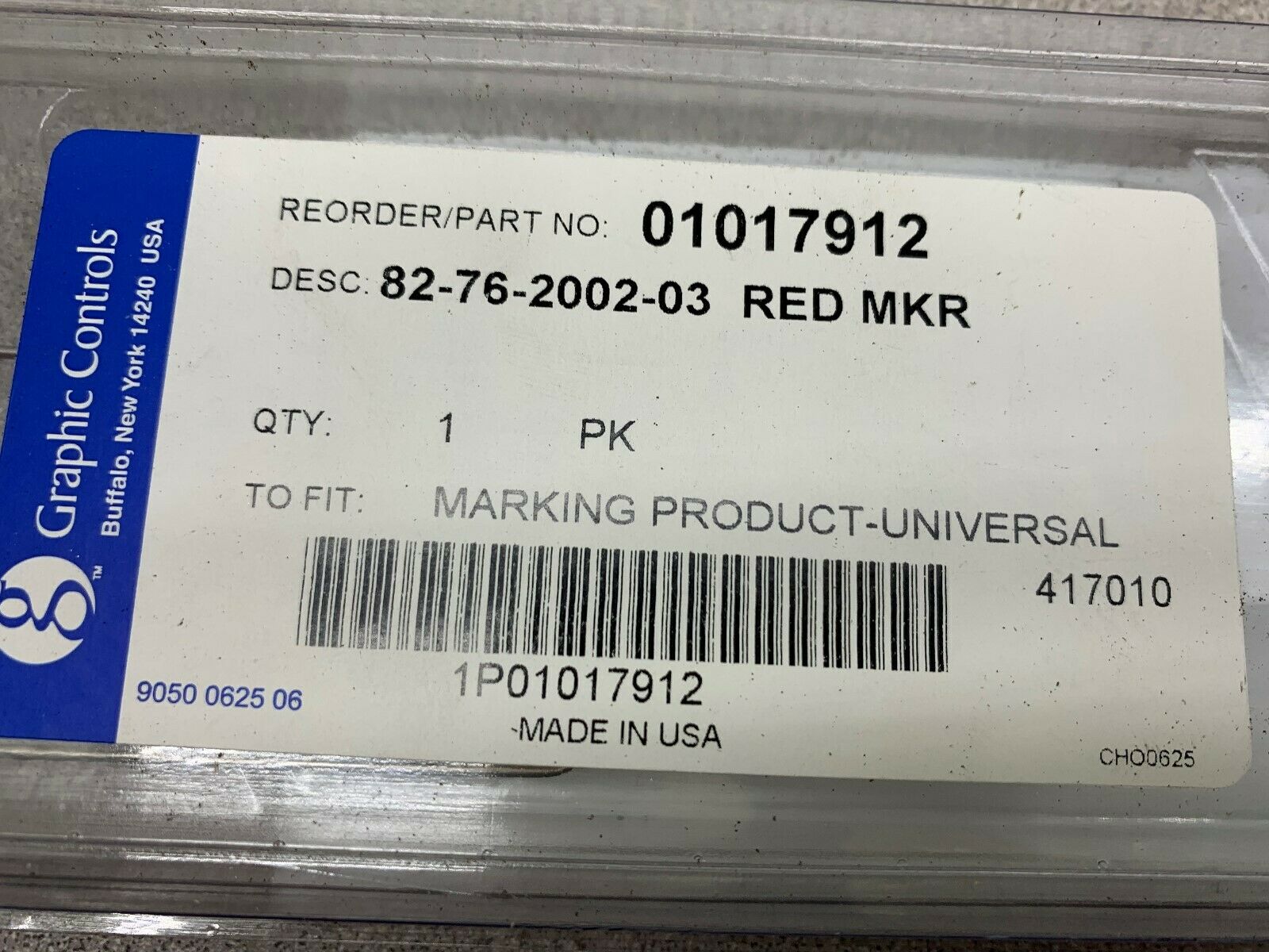 NEW NO BOX GRAPHIC CONTROLS RED MKR 01017912